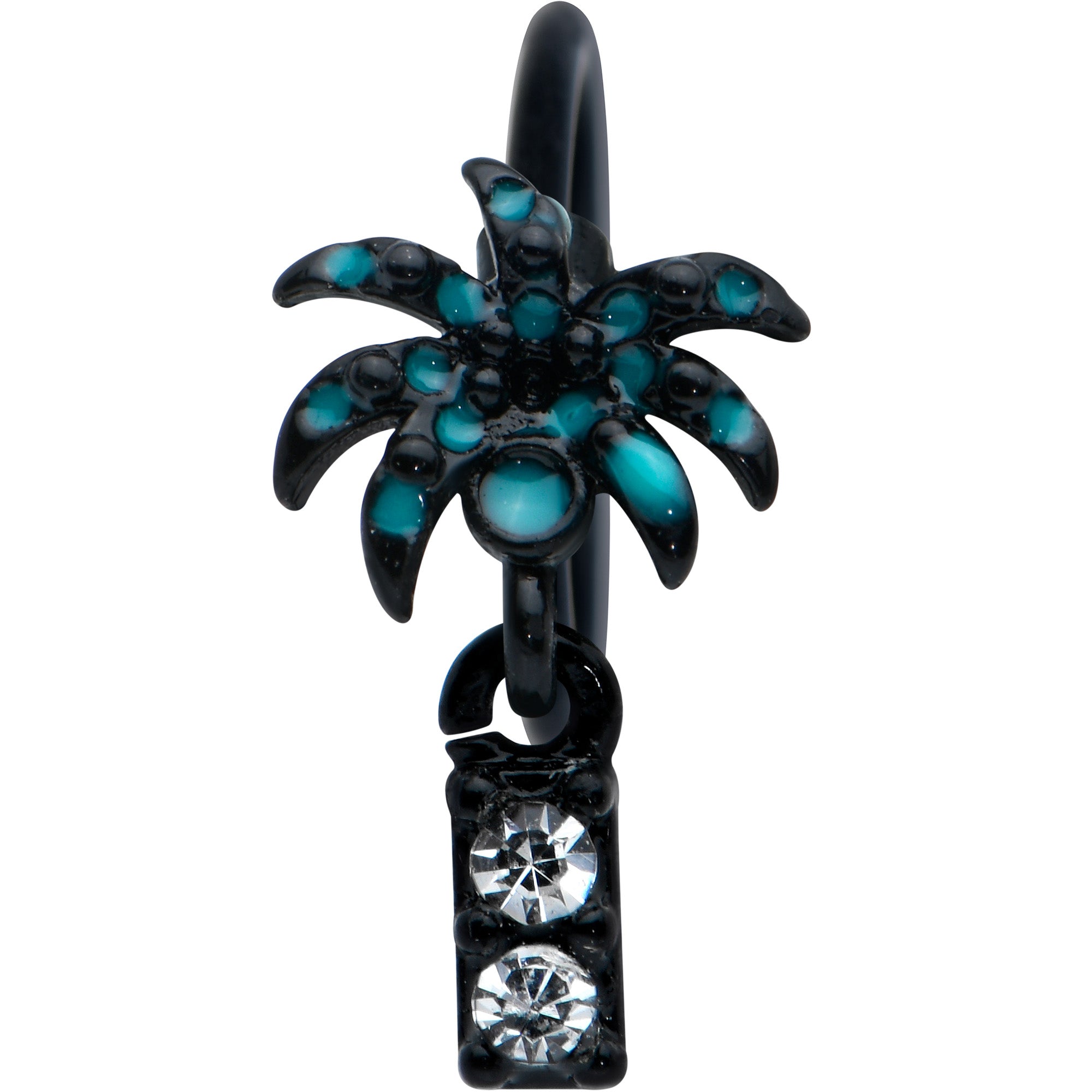20G 5/16 Black Night Palm Tree Dangle Helix Circular Ring