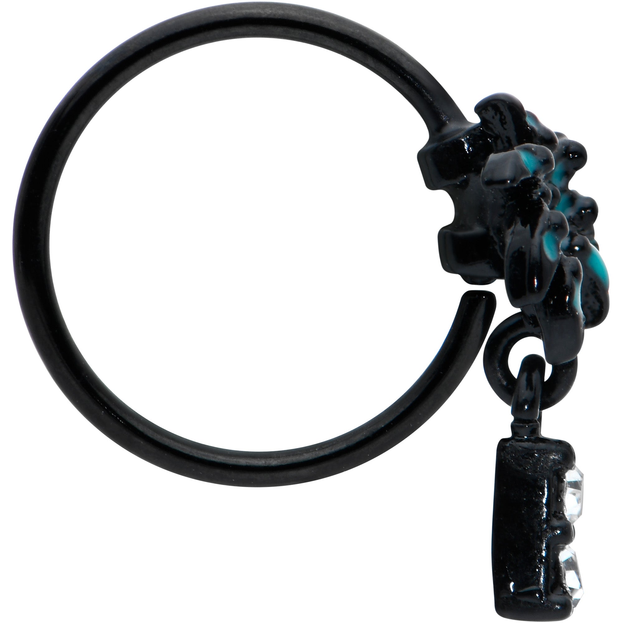 20G 5/16 Black Night Palm Tree Dangle Helix Circular Ring