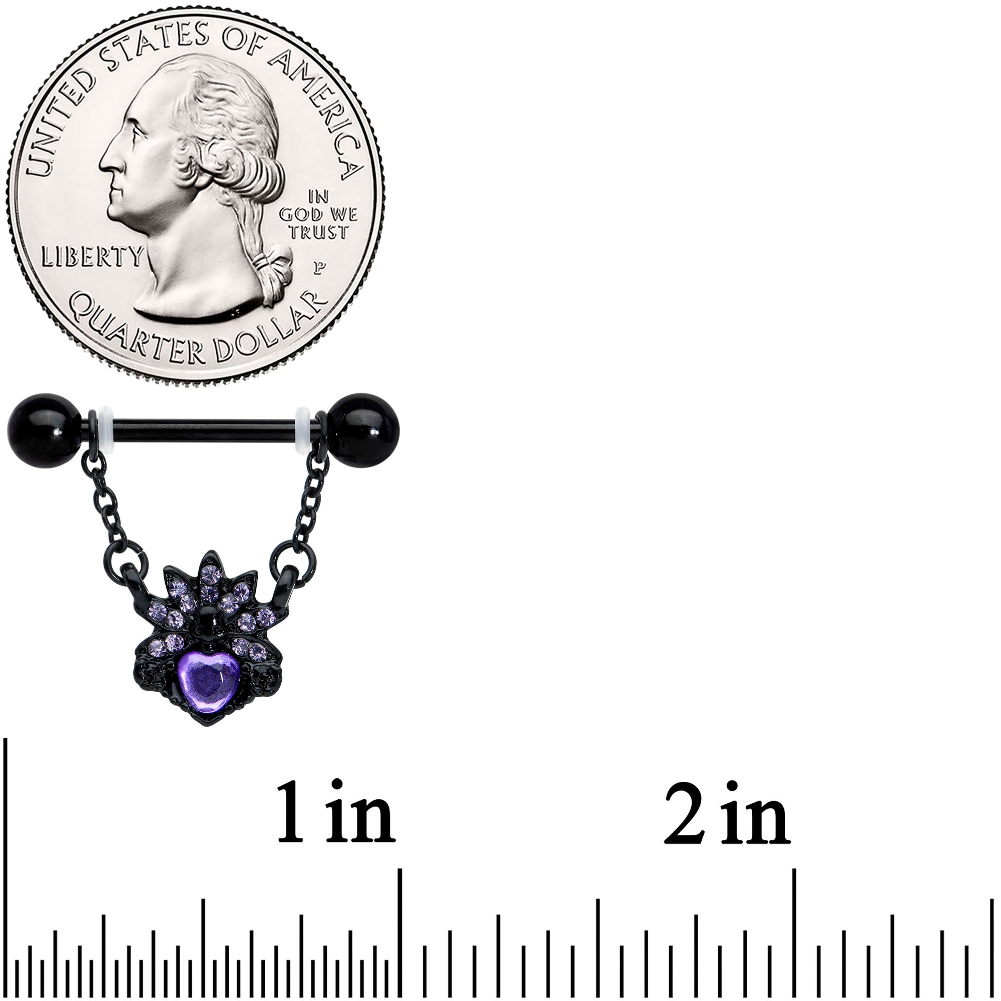 14G 9/16 Purple Gem Black Skull Blossom Dangle Nipple Ring Set