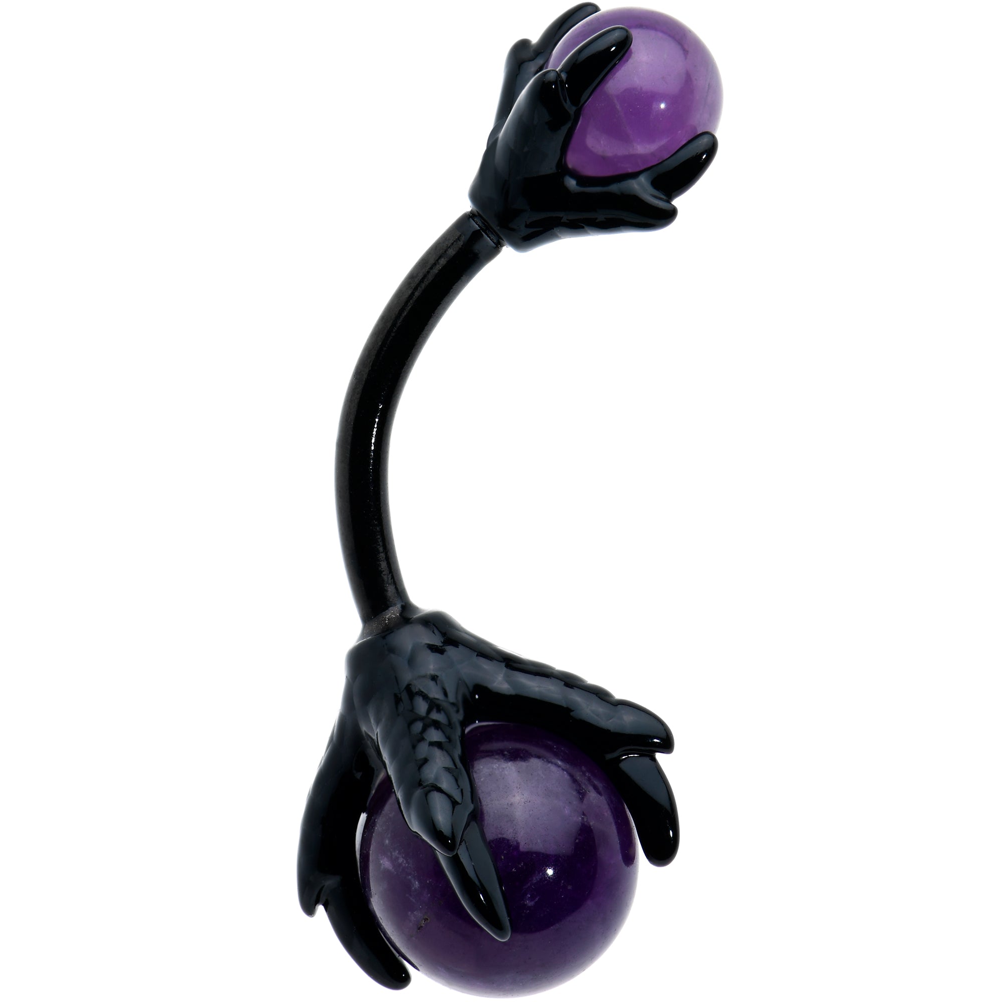 Purple Amethyst Black Skeleton Hand Halloween Double Mount Belly Ring