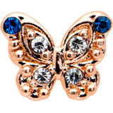 16 Gauge 5/16 Blue Gem Rose Gold Tone Butterfly Labret Monroe Tragus