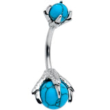 Blue Turquoise Skeleton Hand Halloween Double Mount Belly Ring