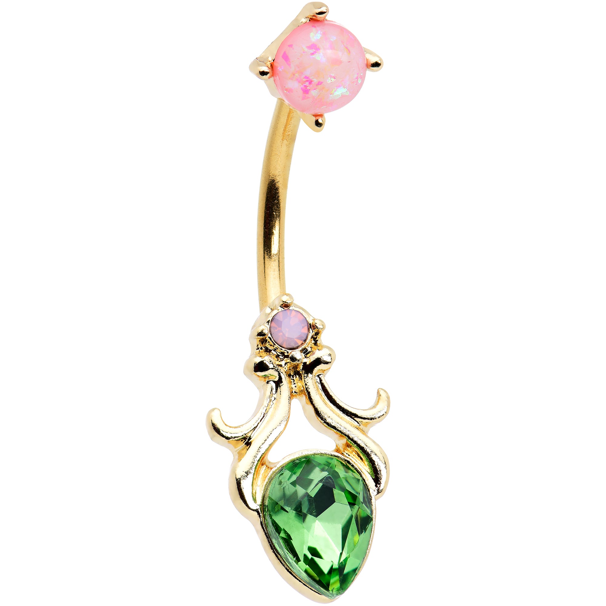 Green Gem Gold Tone Shades of Spring Double Mount Belly Ring