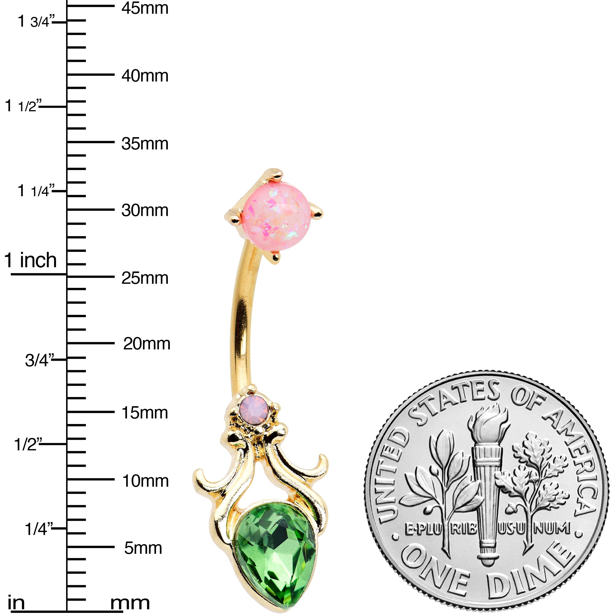 Green Gem Gold Tone Shades of Spring Double Mount Belly Ring