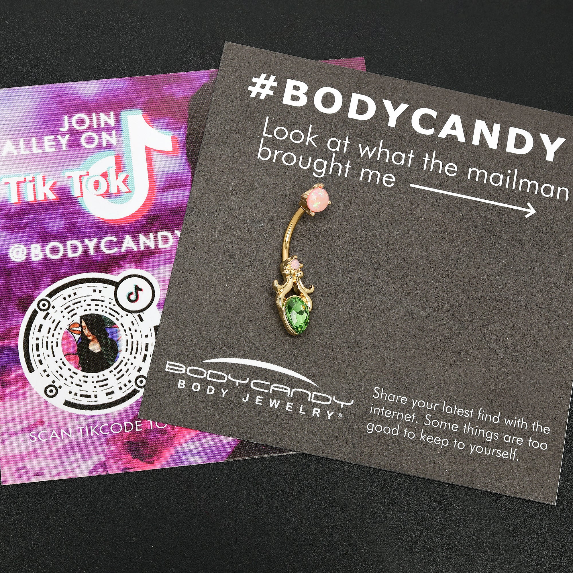 Green Gem Gold Tone Shades of Spring Double Mount Belly Ring