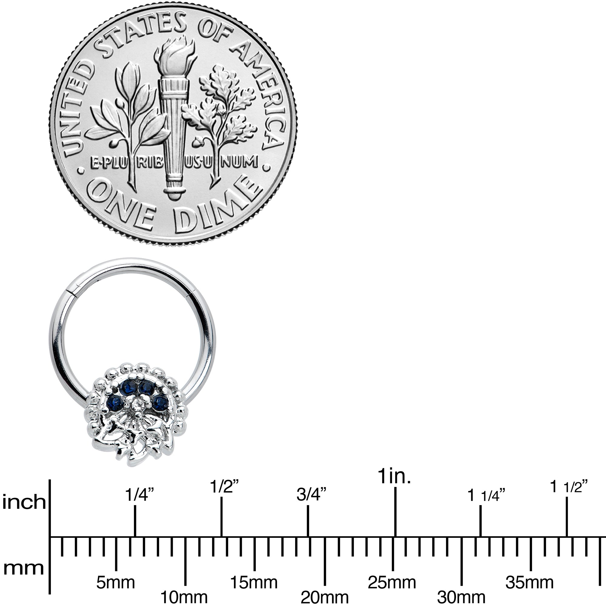 16G 3/8 Clear Blue Gem Abstract Arch Hinged Segment Ring