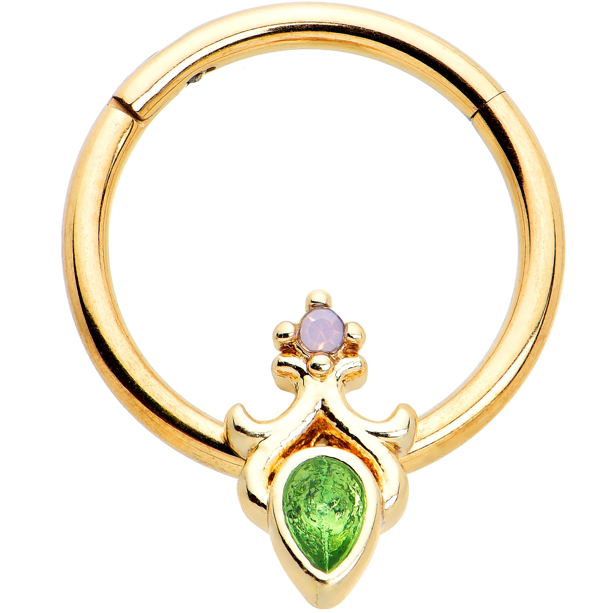 16G 3/8 Green Gem Gold Tone Shades of Spring Hinged Segment Ring