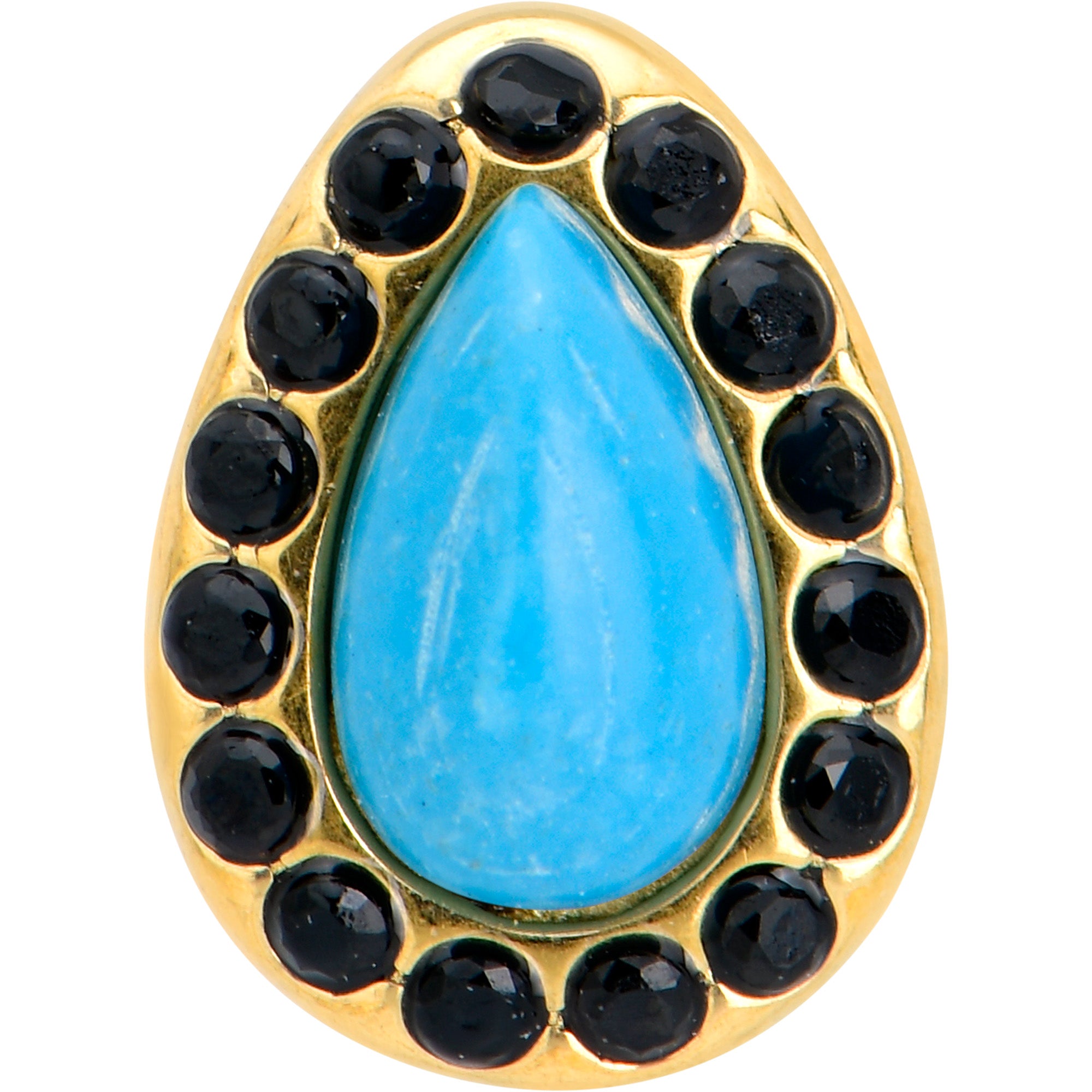 Gold Tone Southwestern Style Blue Drop Barbell Tongue Ring