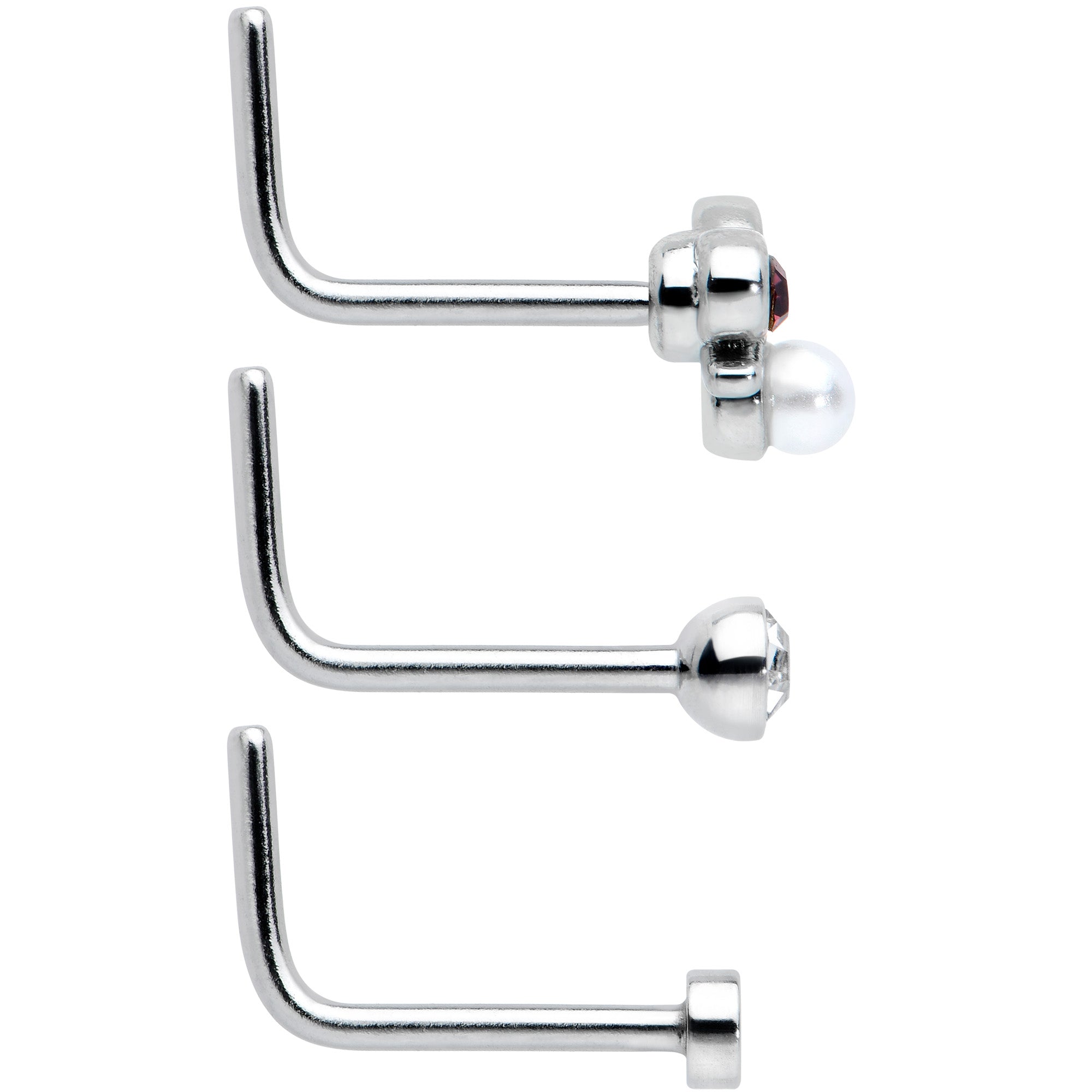 20G 1/4 Aurora Purple CZ Gem Flower Bow L Shape Nose Ring Set of 6