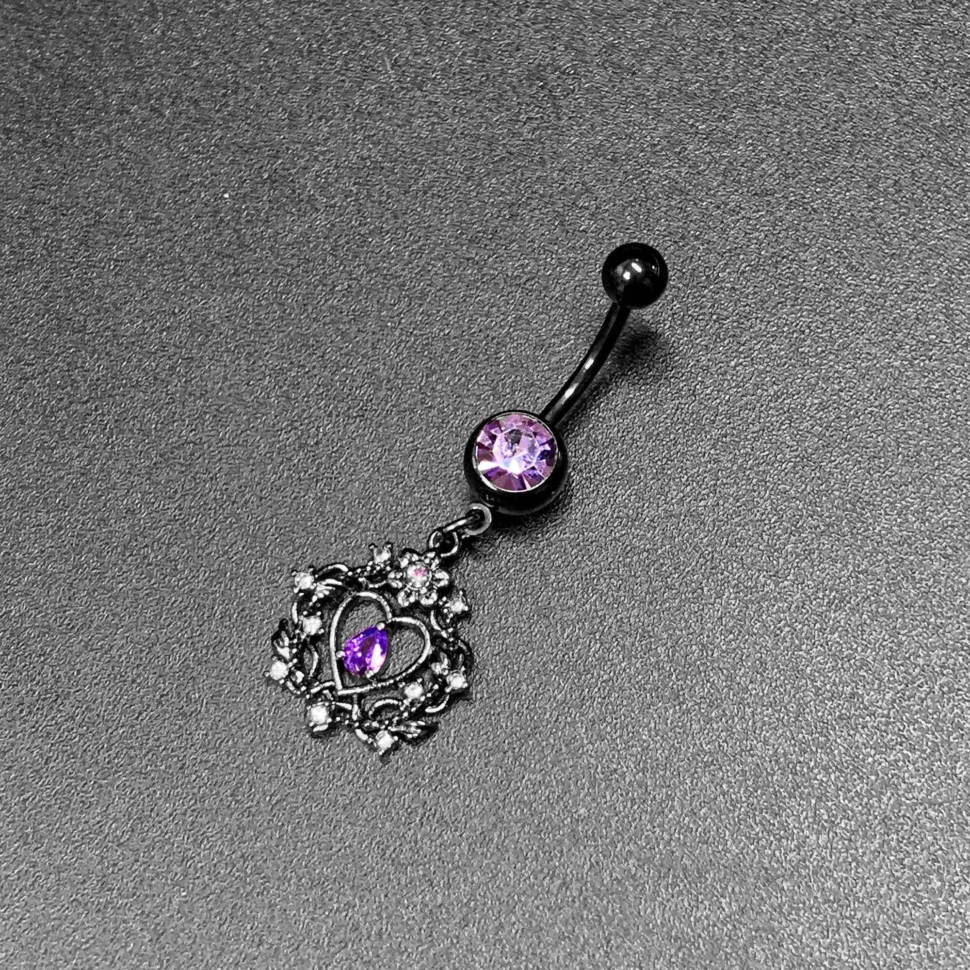 Purple Gem Black Regal Crown Dangle Belly Ring