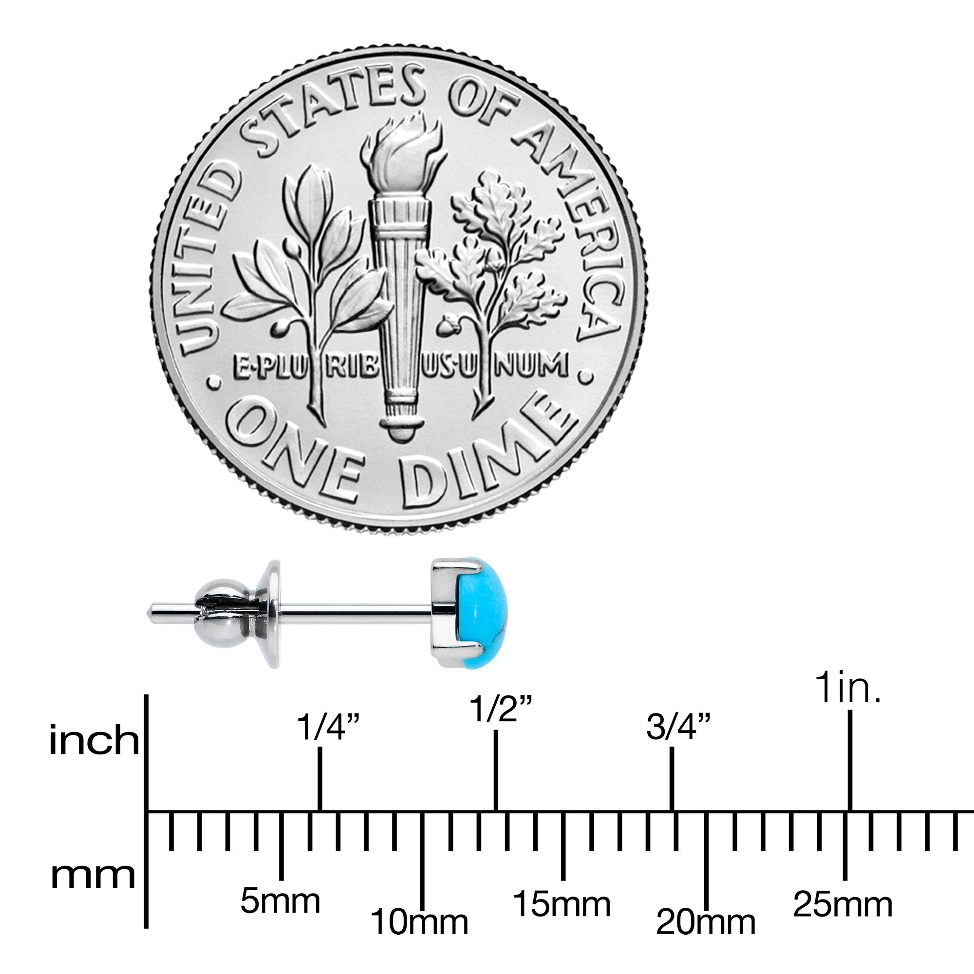 3.5mm Blue Turquoise Stone Implant Grade Titanium Stud Earrings