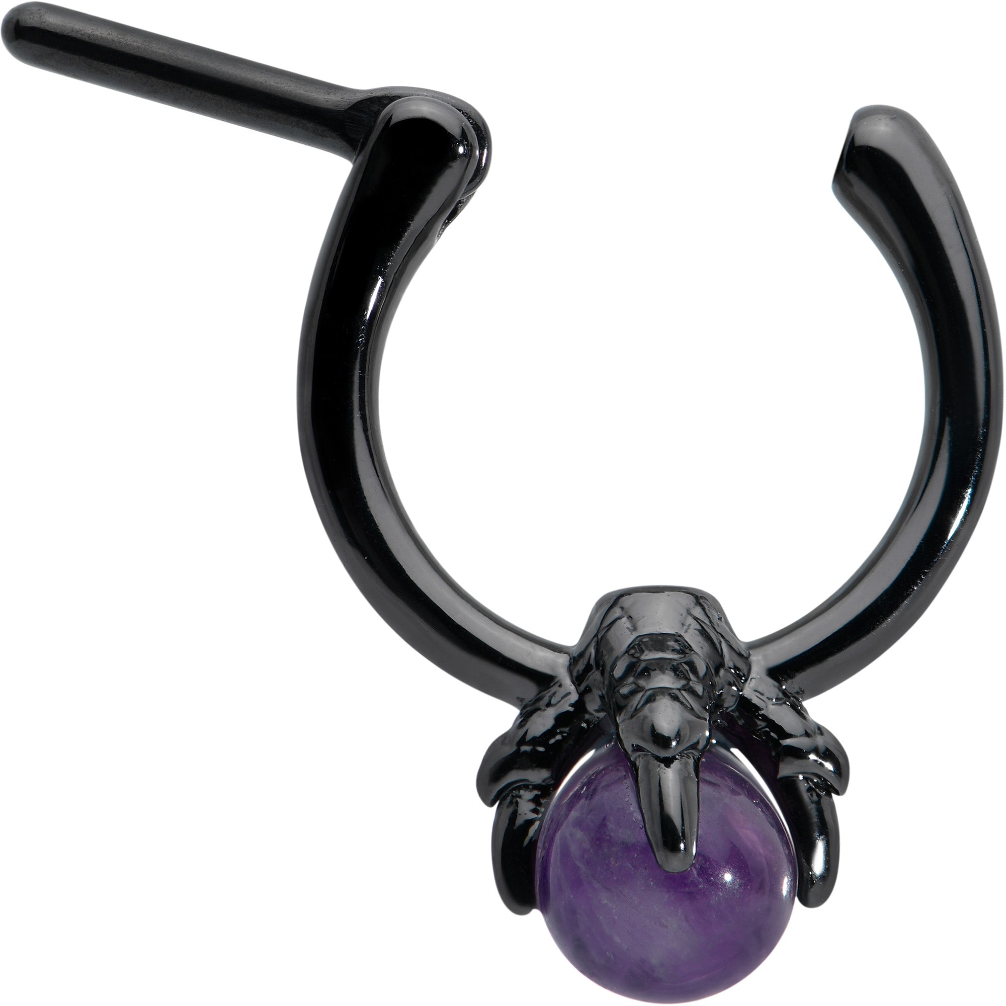 16 Gauge 5/16 Purple Amethyst Stone Black Claw Hand Cartilage Clicker