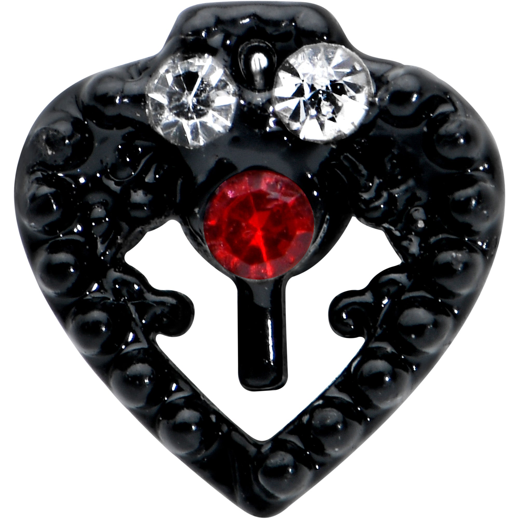 20 Gauge 7.5mm Red Clear Gem Black Key Heart L Shape Nose Ring