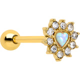 White Faux Opal Gold Tone Sun Heart Barbell Tongue Ring