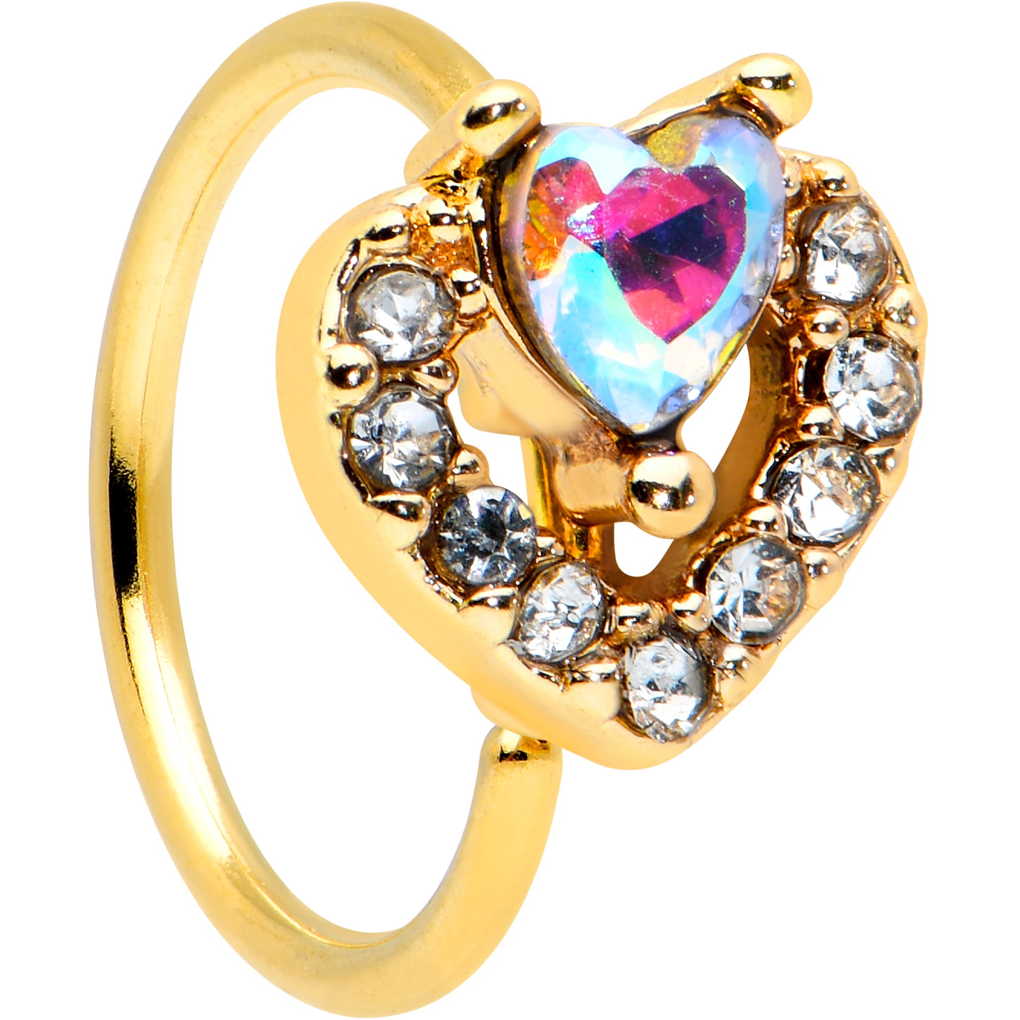 20G 5/16 Clear Aurora Gem Heart Rococo Valentines Day Nose Hoop