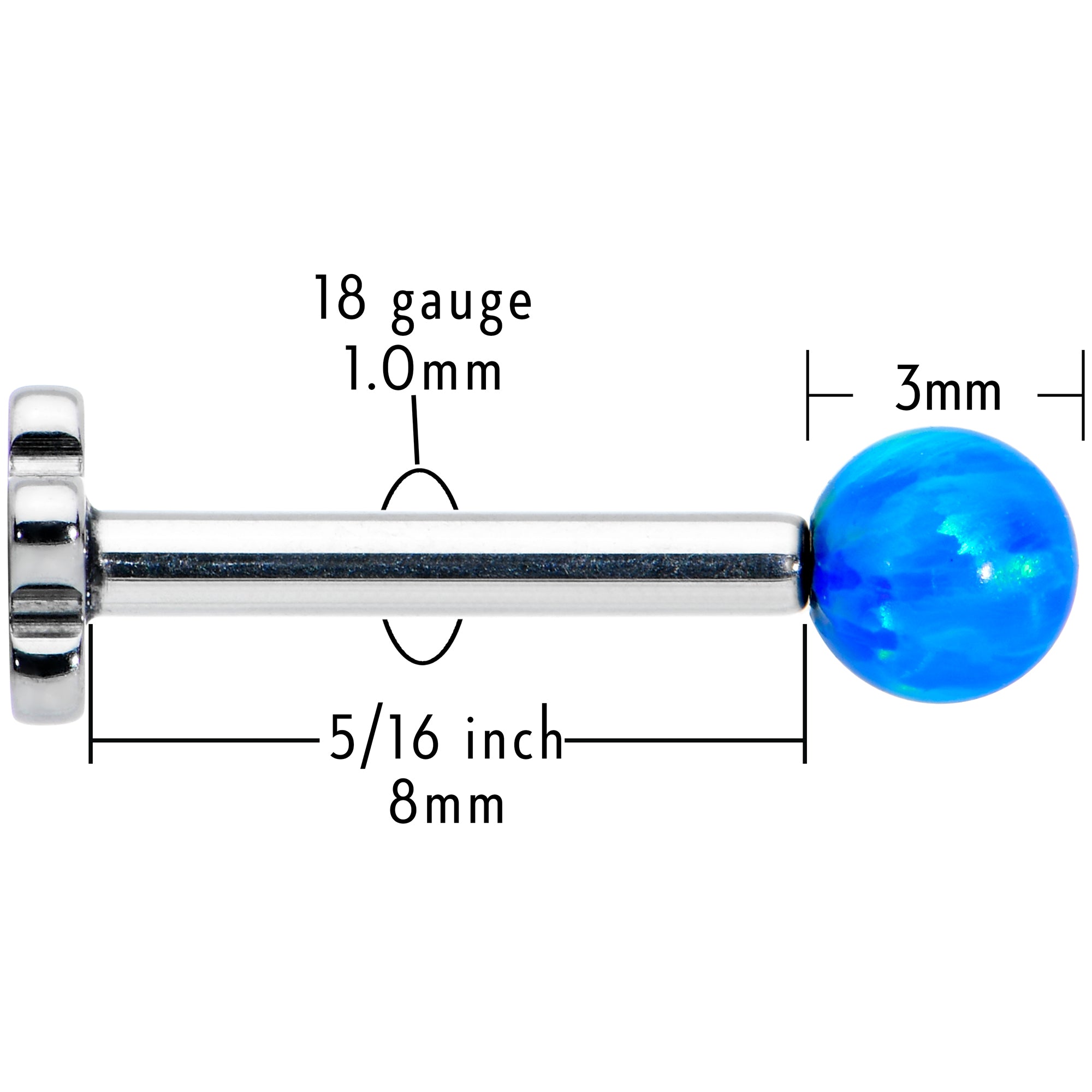 16G 5/16 Blue Synthetic Opal Titanium Threadless Flower Labret