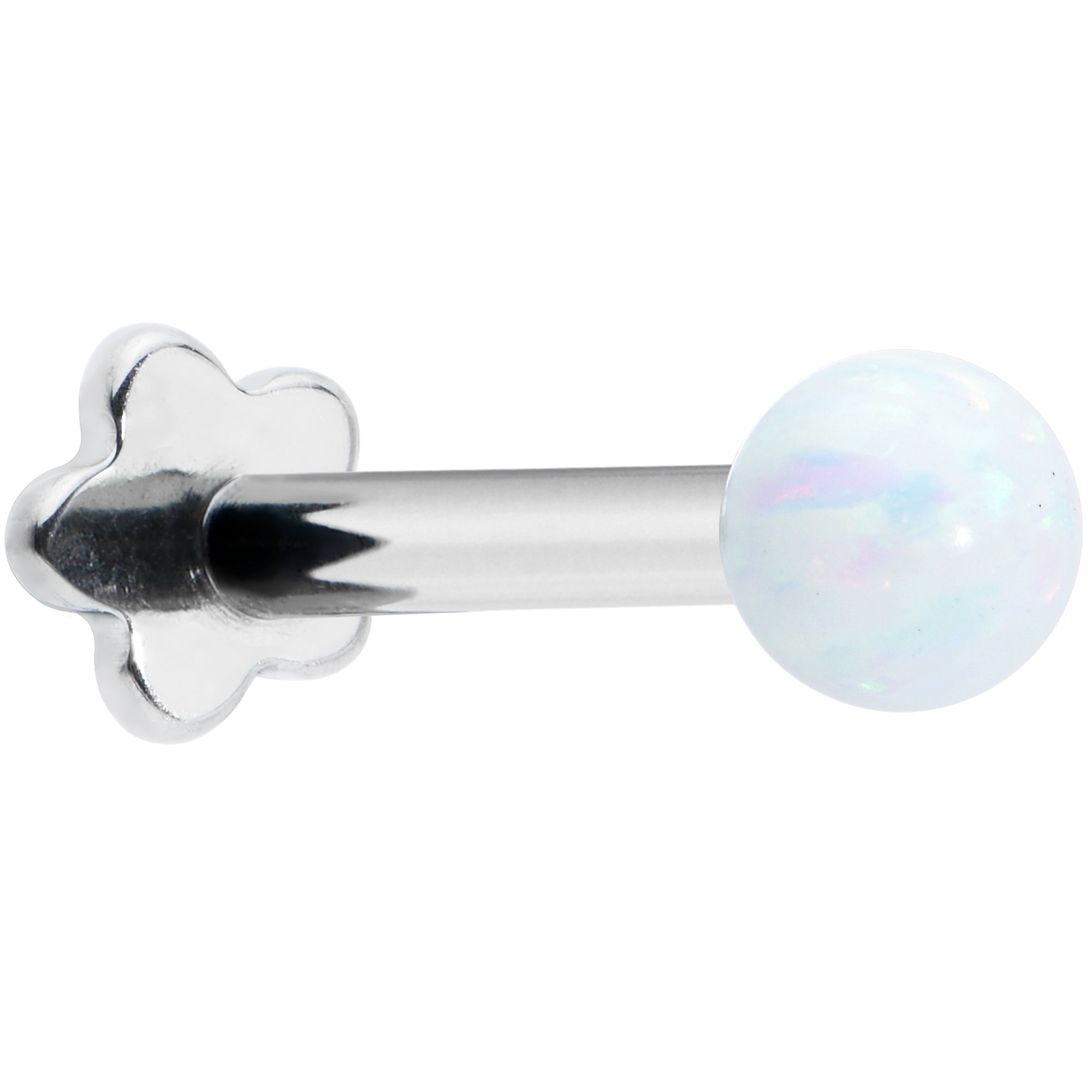 16 Gauge 5/16 White Synthetic Opal Titanium Threadless Flower Labret