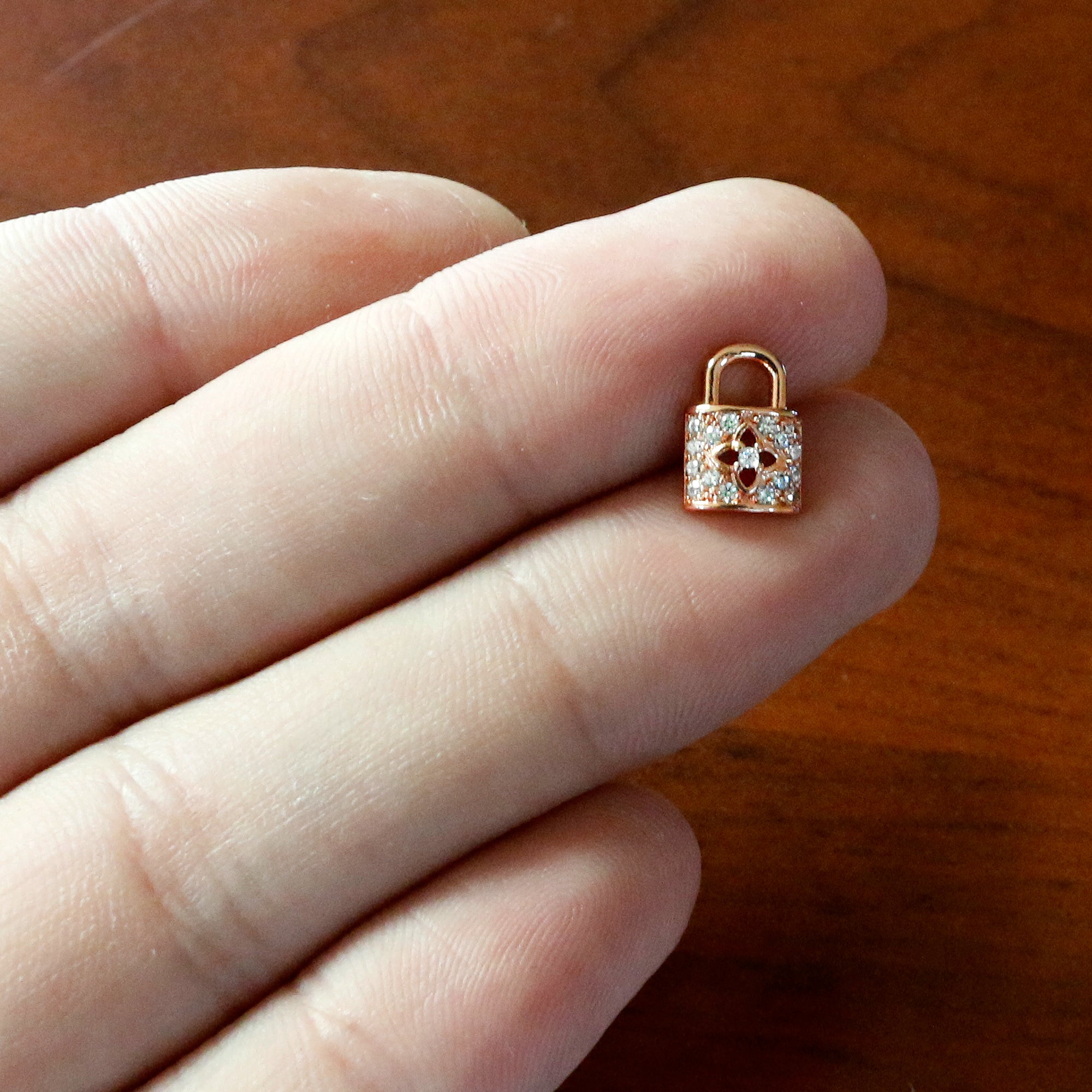 16G 5/16 Clear CZ Gem Rose Gold Tone Lock It Up Labret Tragus