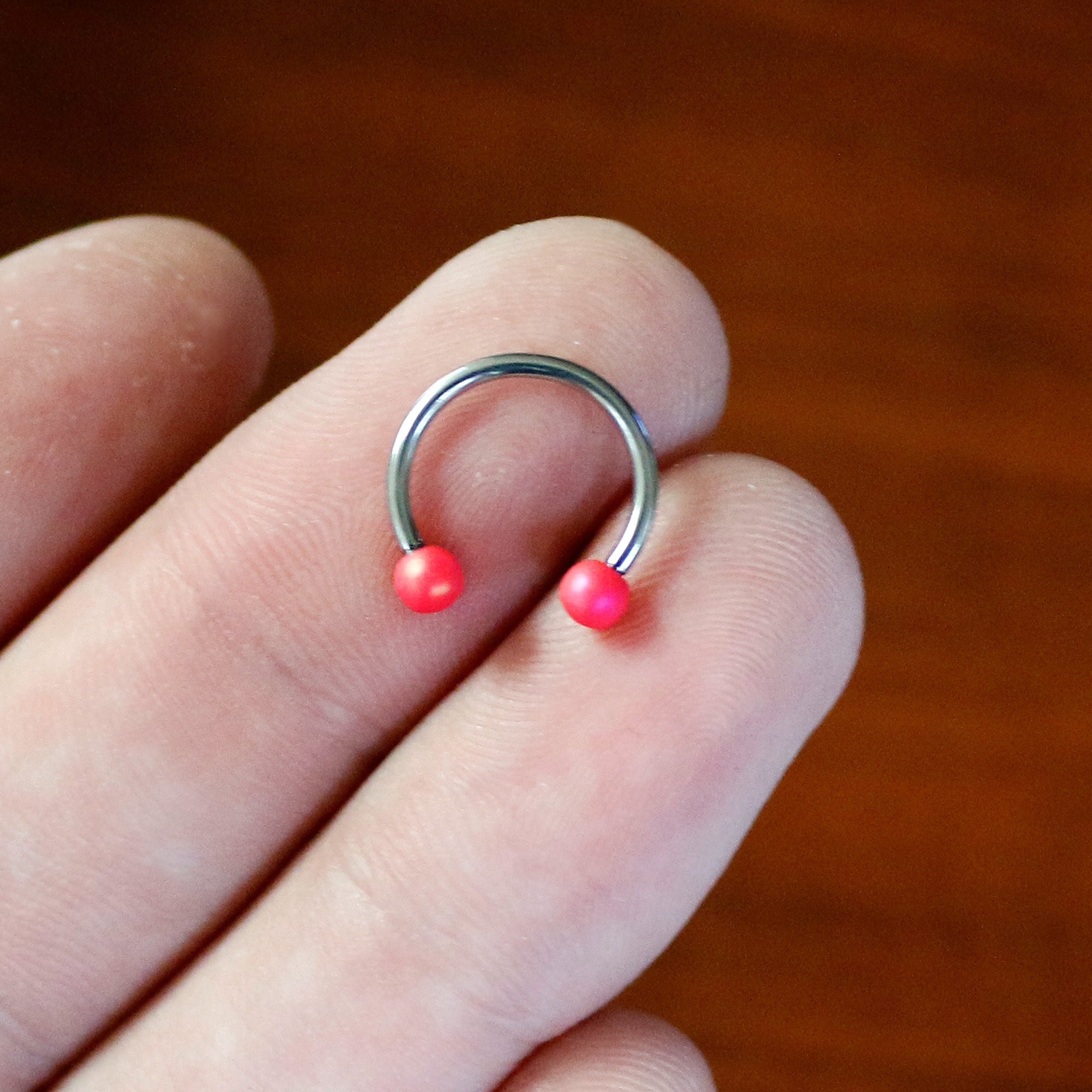 16G 3/8 Matte Pink Aurora Horseshoe Circular Barbell