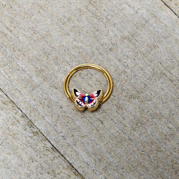 16 Gauge 3/8 Gold Tone Red Pink Blue Butterfly Hinged Segment Ring
