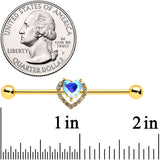 14 Gauge Aurora Gem Gold Hue Rococo Heart Industrial Barbell 38mm