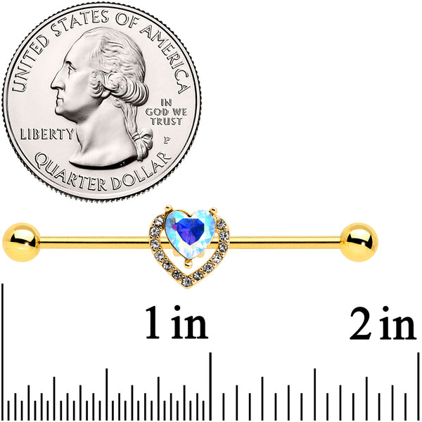 14 Gauge Aurora Gem Gold Hue Rococo Heart Industrial Barbell 38mm