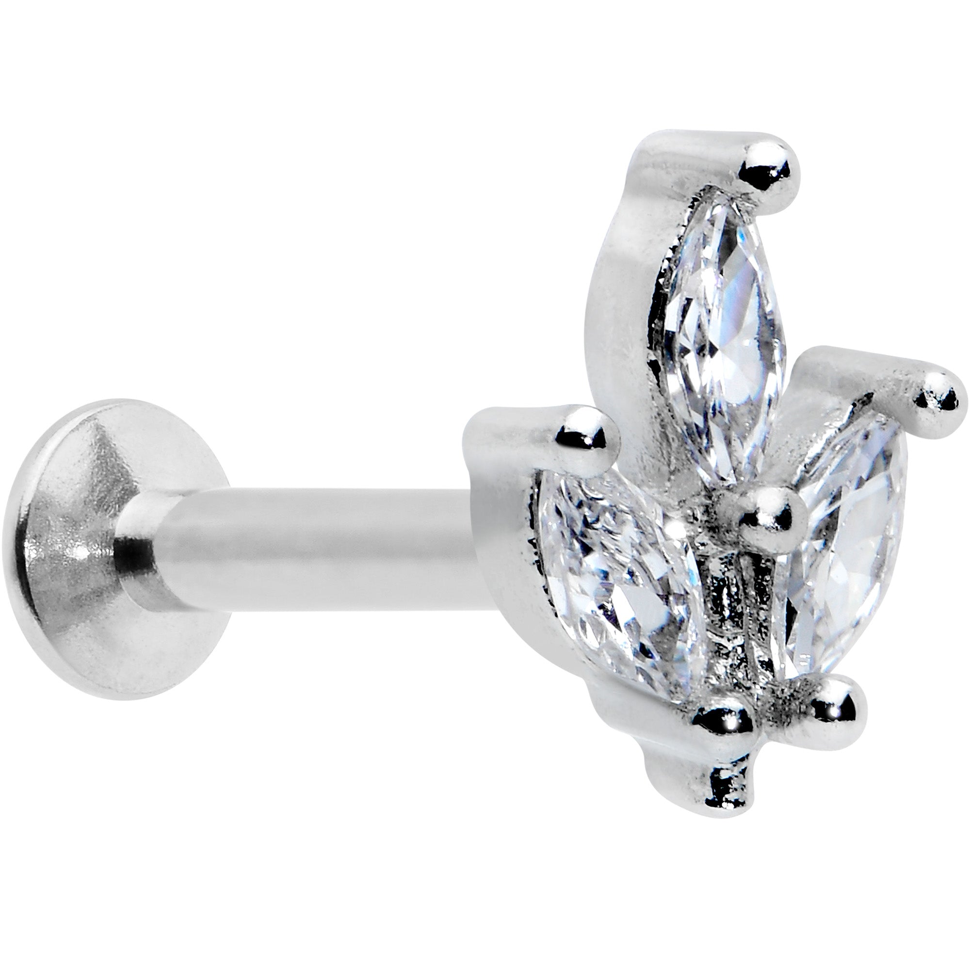 16G 5/16 Clear CZ Gem Threadless Leaves Labret Monroe Tragus