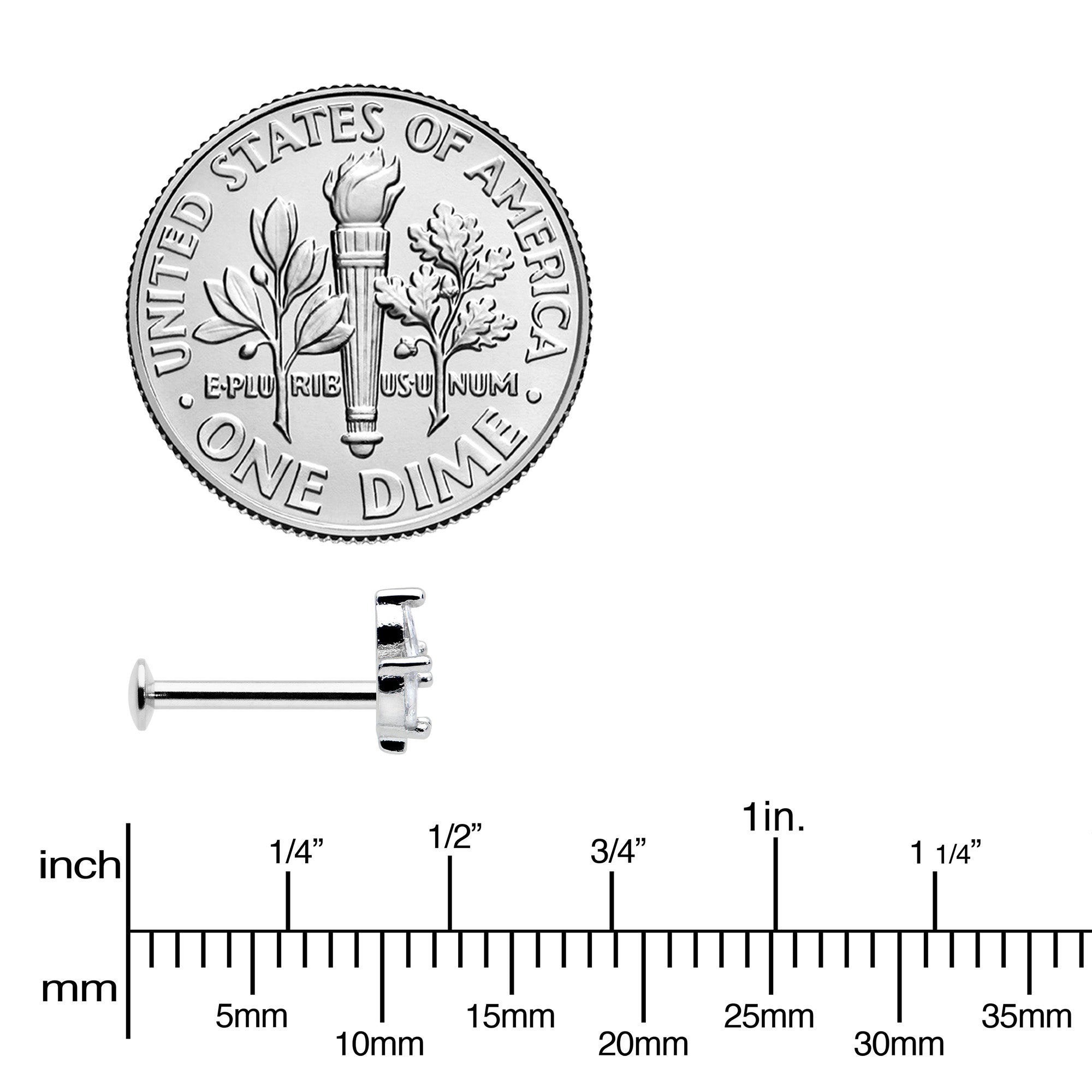 16G 5/16 Clear CZ Gem Threadless Leaves Labret Monroe Tragus