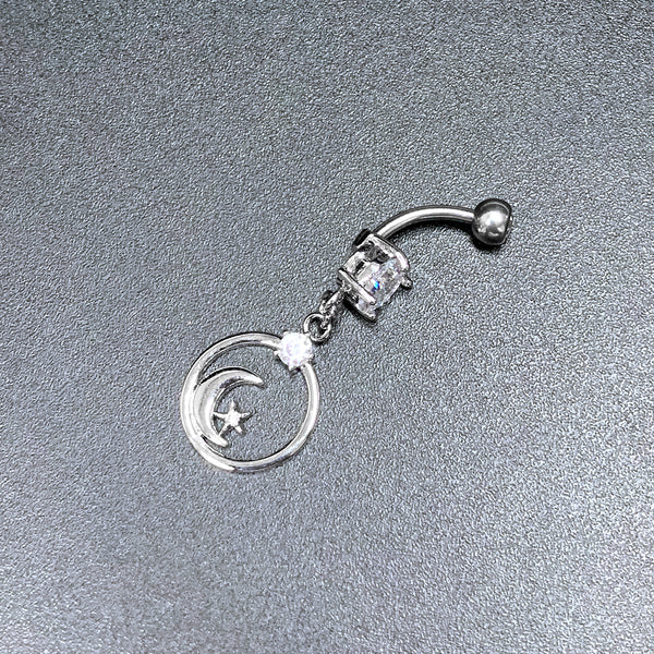 Clear Gem Star Crescent Moon Glamour Circle Dangle Belly Ring