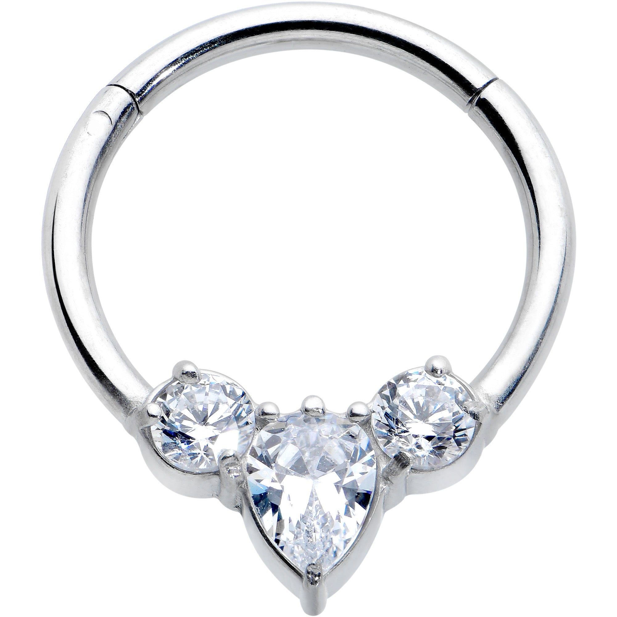 16G 3/8 Clear CZ Gem Triple Elegance Hinged Segment Ring