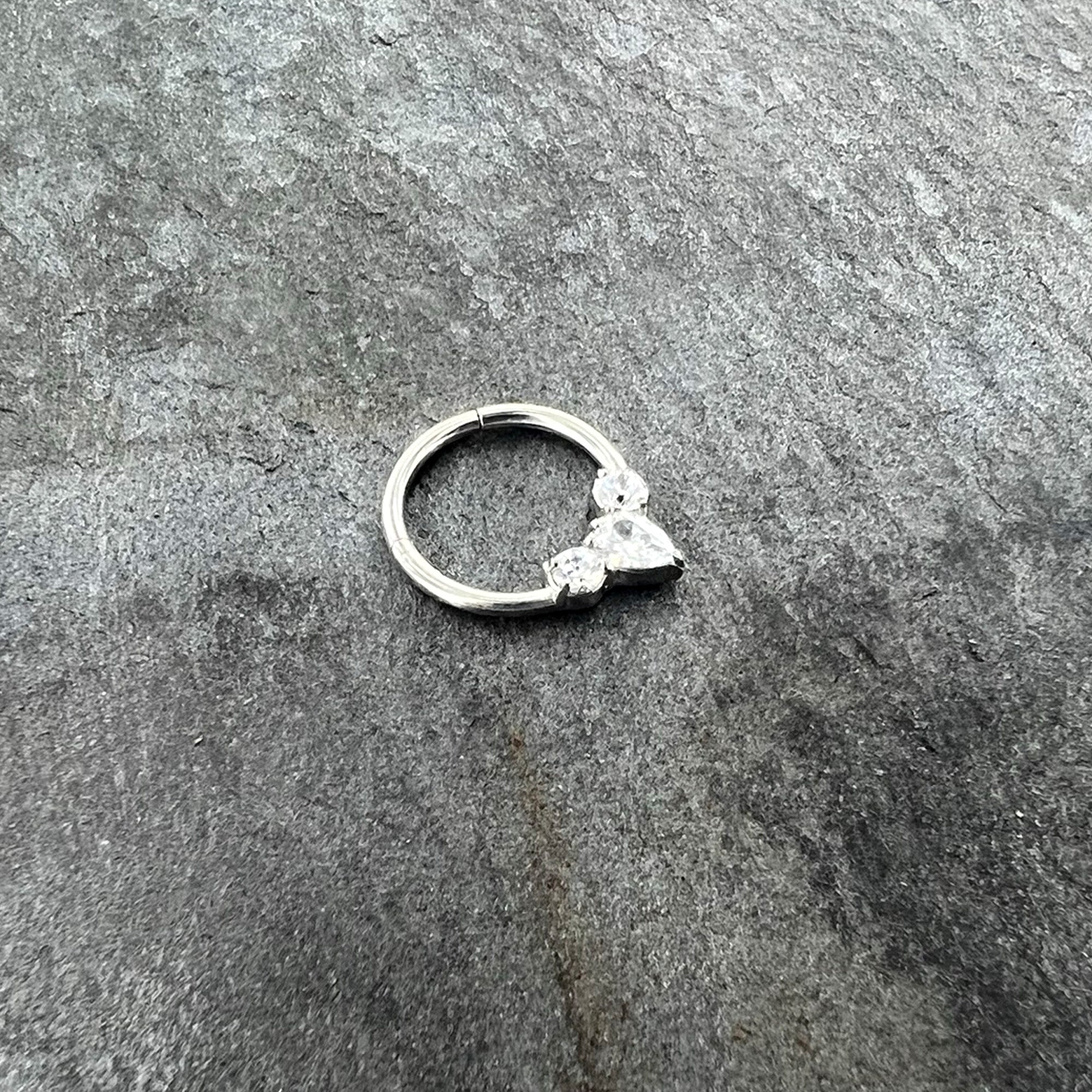 16 Gauge 3/8 Clear CZ Gem Triple Elegance Hinged Segment Ring