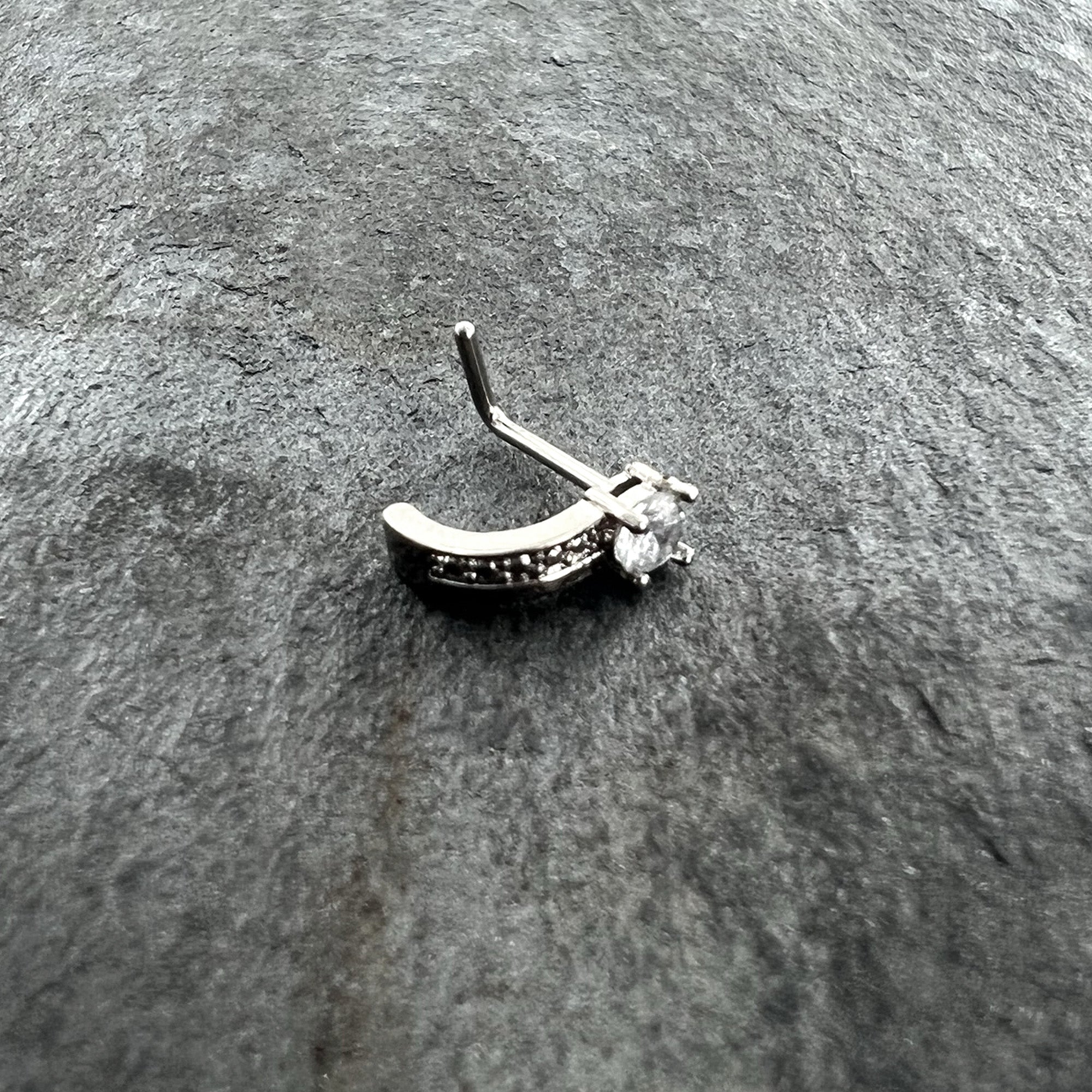 20G 1/4 Clear Gem Texture Glam Faux Hoop L Shape Nose Ring