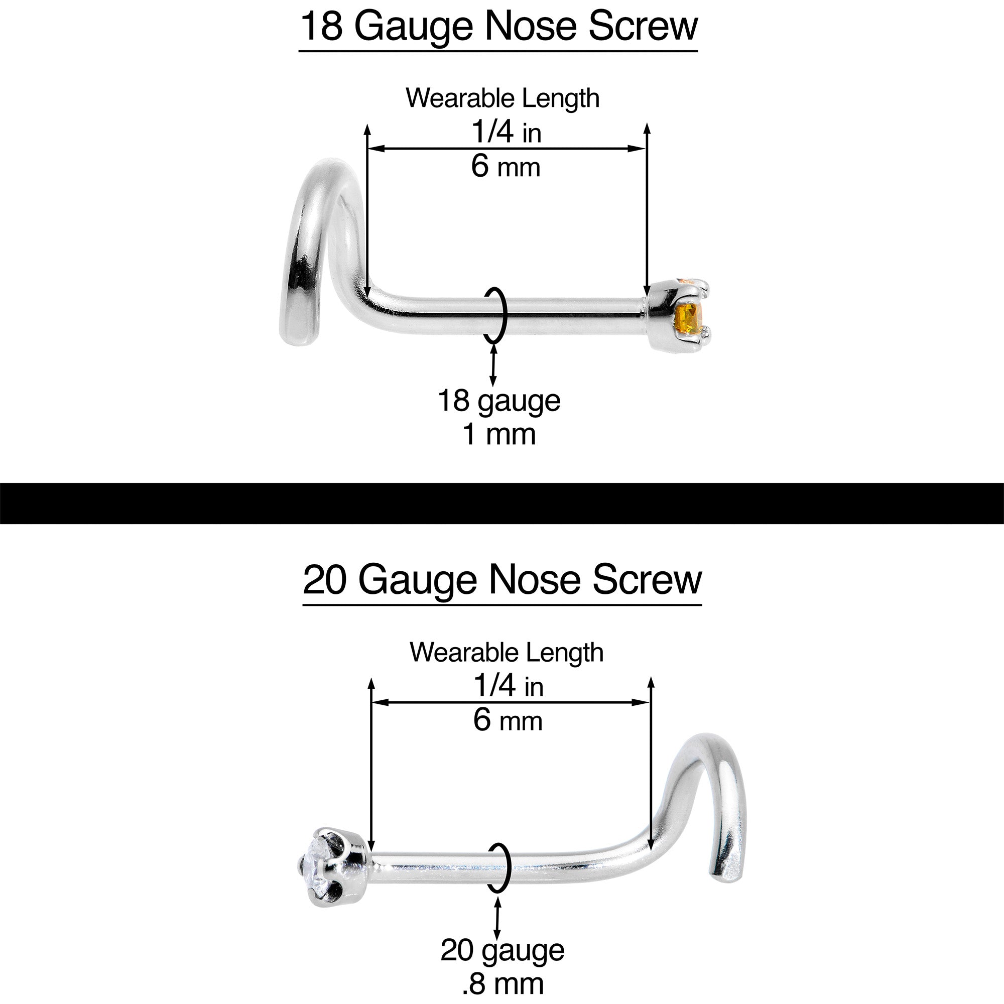 20 Gauge 7mm Gold Tone Stylish Key Left Side Nose Screw