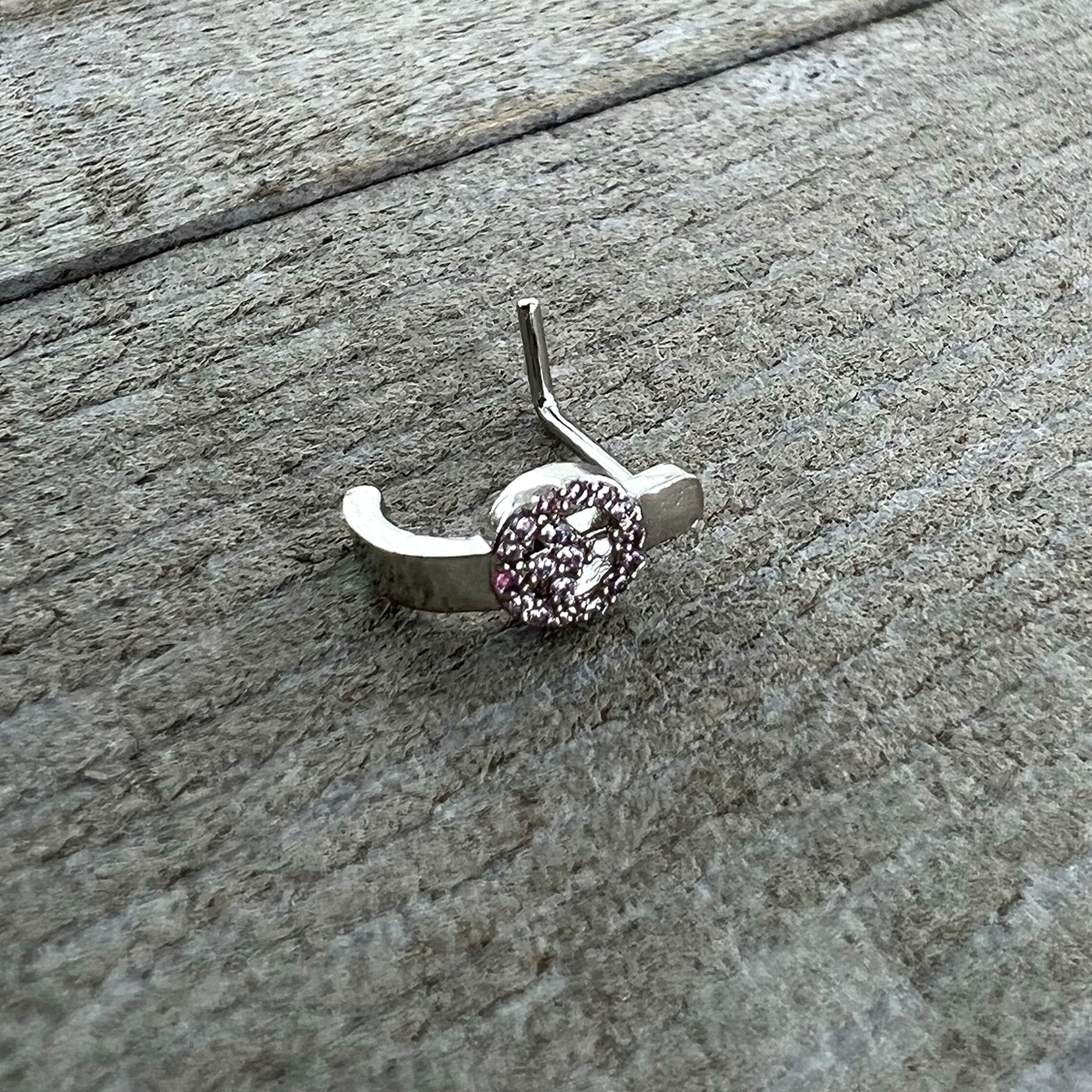 20G 5/16 Faint Pink Gem Retro Peace Sign Faux Hoop L Shape Nose Ring