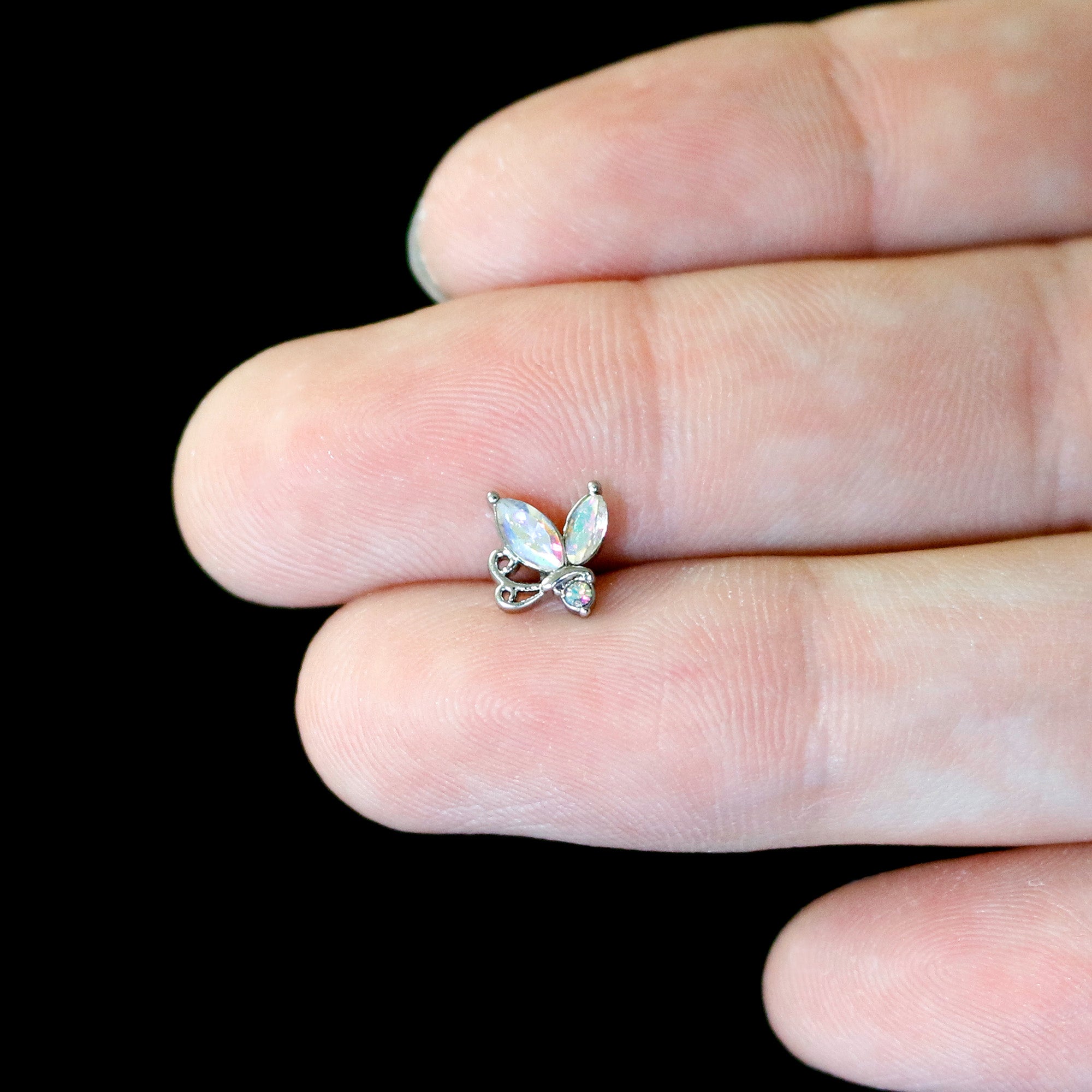 16G 5/16 Aurora CZ Gem Fleur de Lis Butterfly Labret Monroe Tragus