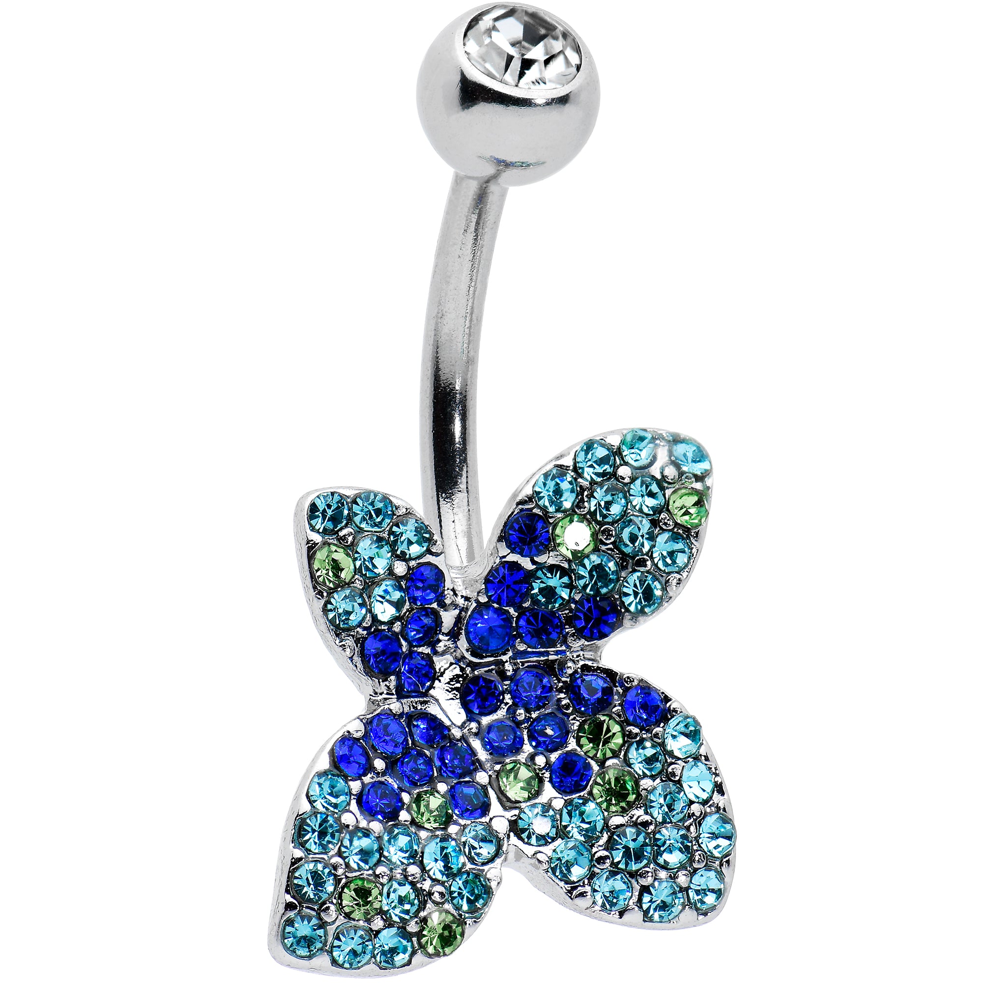 Clear Blue Green Gem Glamour Butterfly Belly Ring