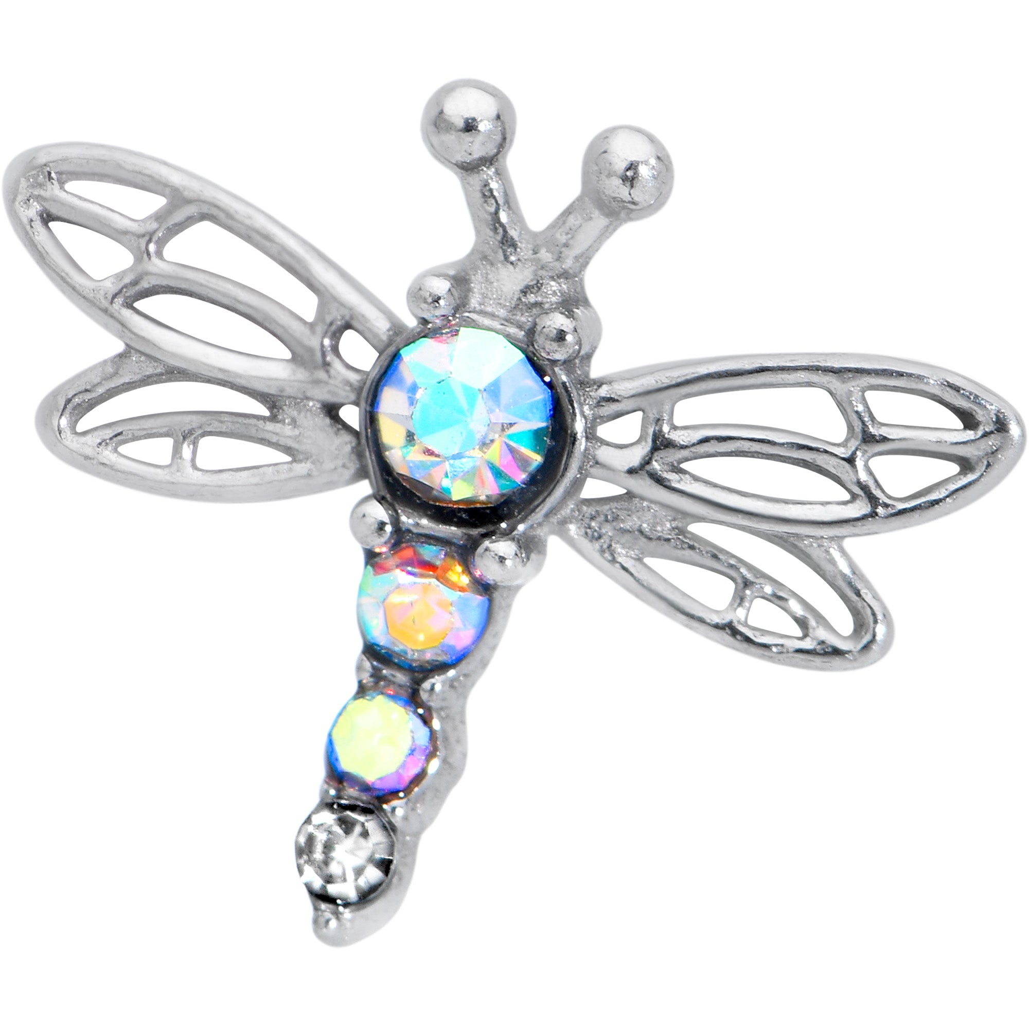 Aurora Gem Ornate Dragonfly Barbell Tongue Ring