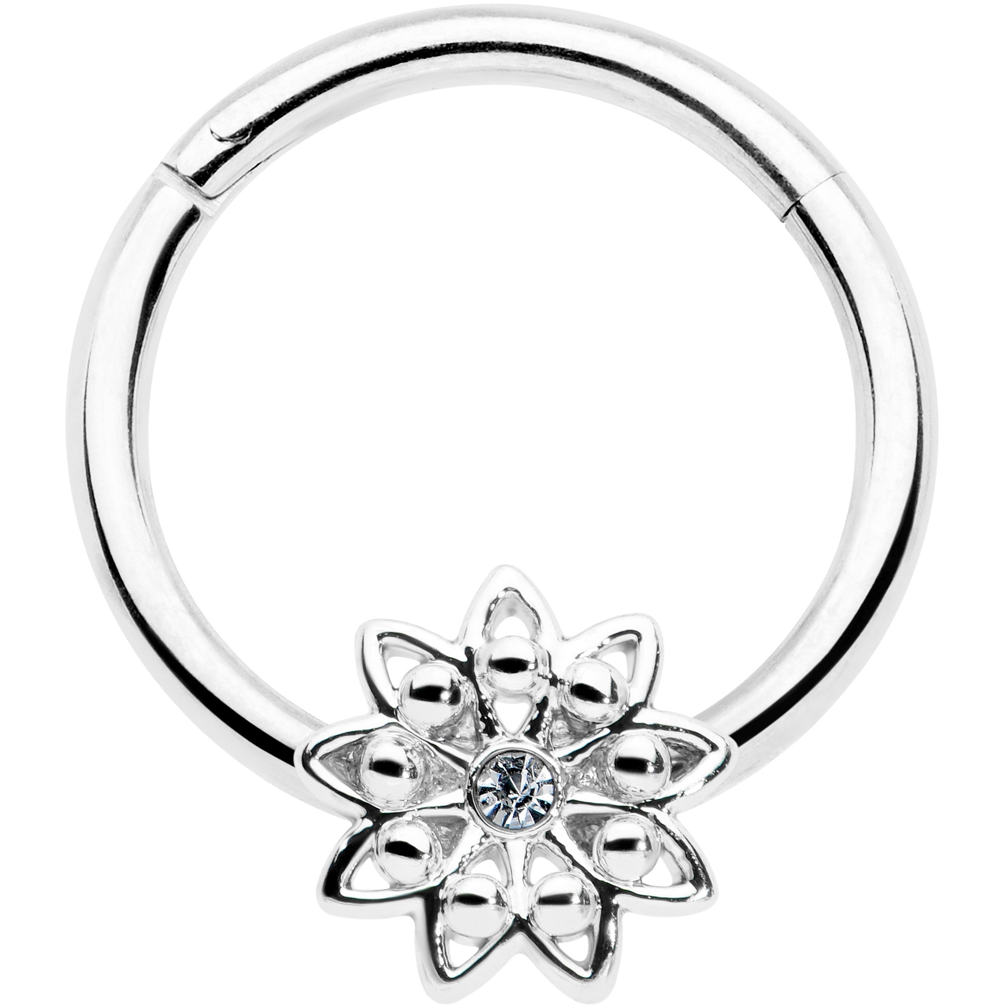 16G 3/8 Clear Gem Starry Flower Hinged Segment Ring