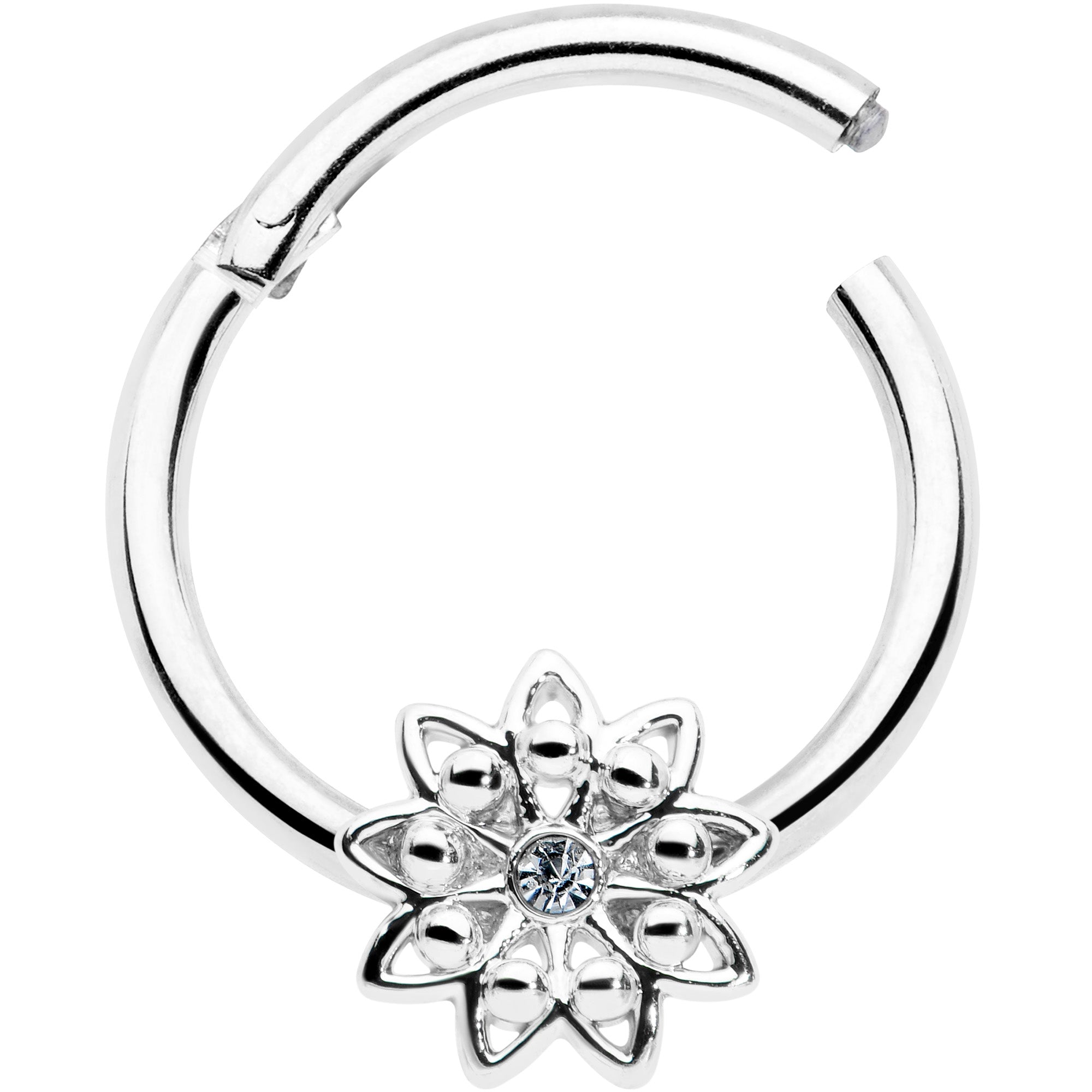 16G 3/8 Clear Gem Starry Flower Hinged Segment Ring