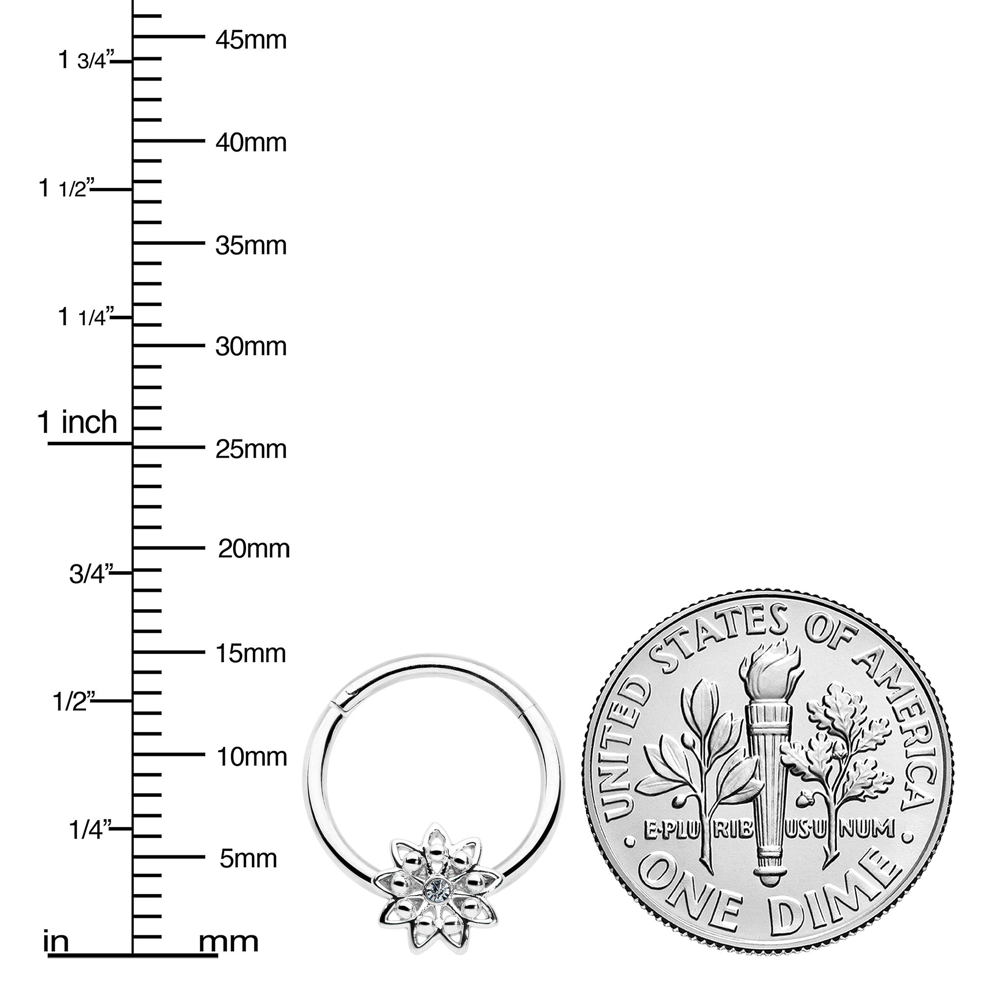 16G 3/8 Clear Gem Starry Flower Hinged Segment Ring