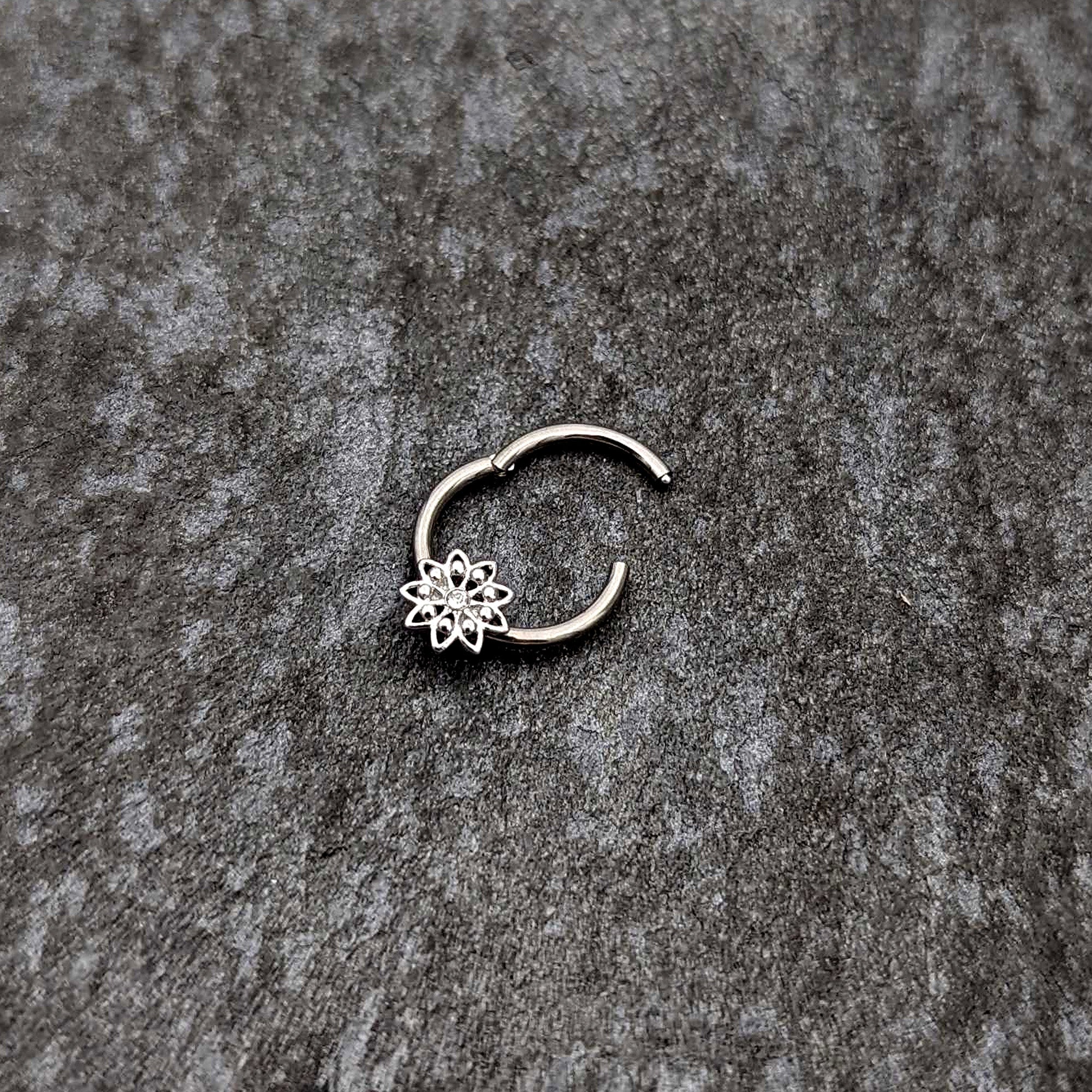 16G 3/8 Clear Gem Starry Flower Hinged Segment Ring