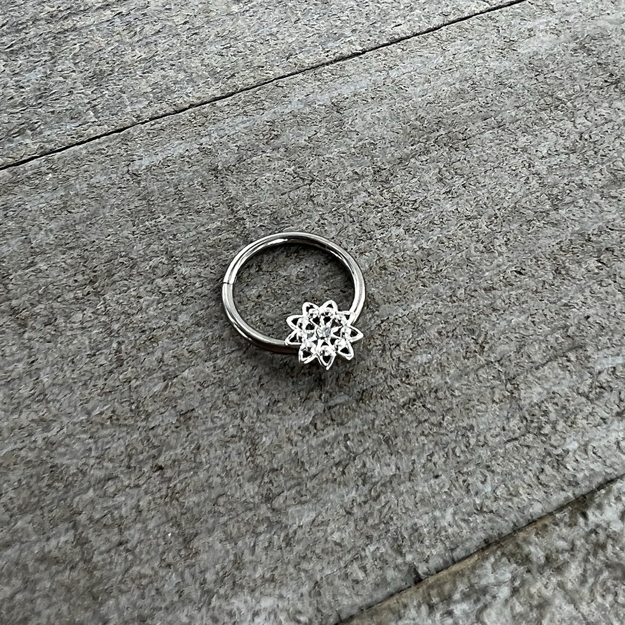 16G 3/8 Clear Gem Starry Flower Hinged Segment Ring