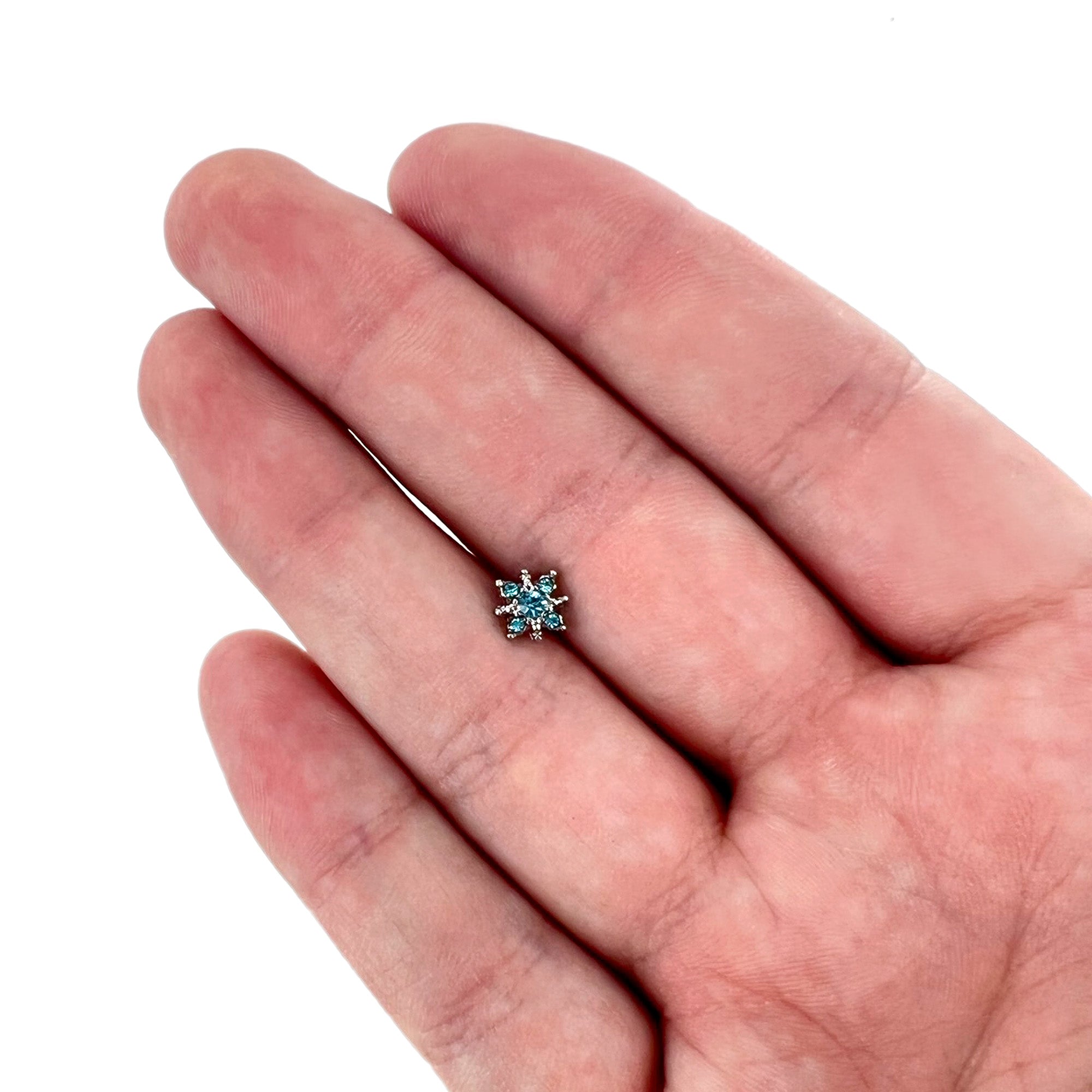 16 Gauge 1/4 Blue Gem Stylish Snowflake Cartilage Tragus Earring