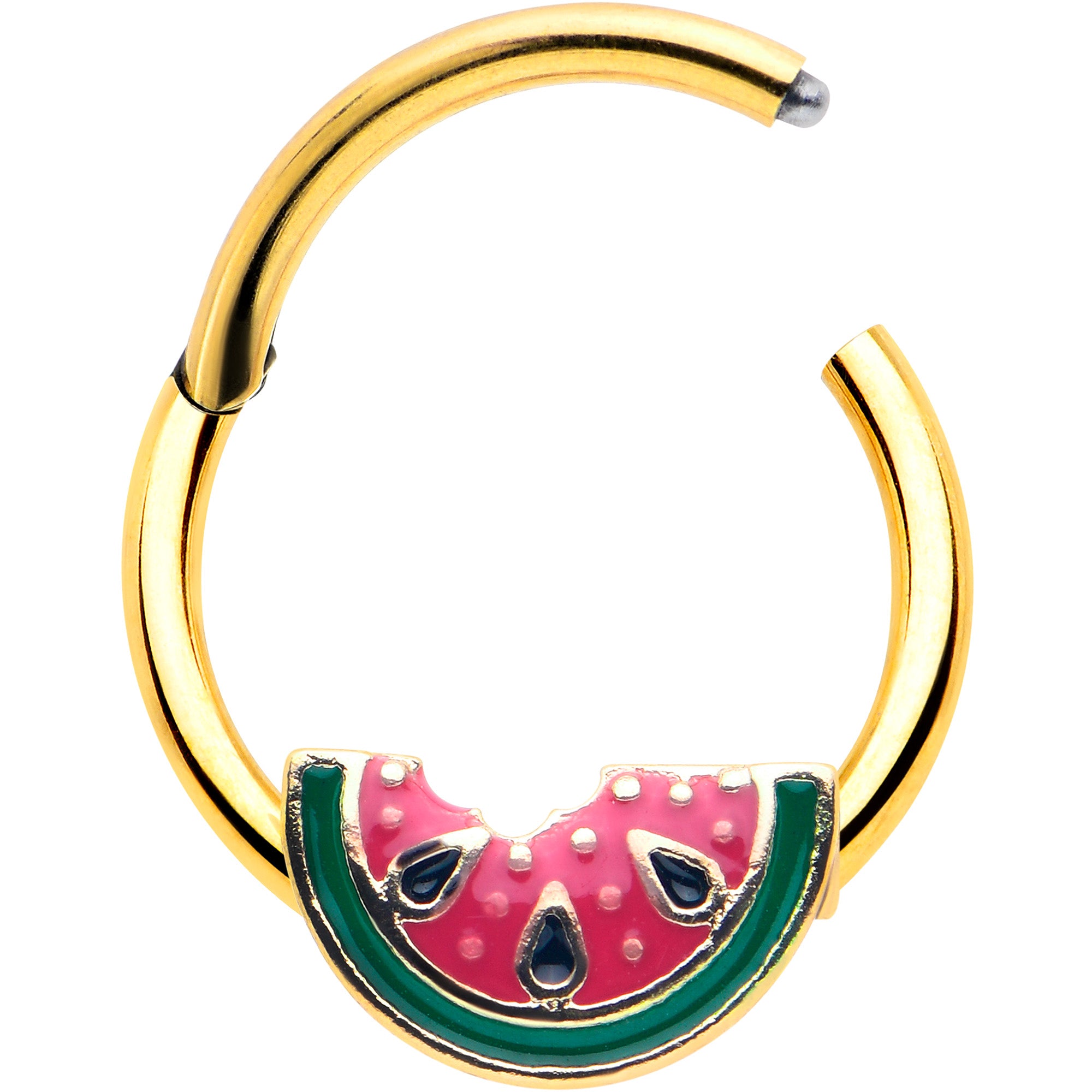 16G 3/8 Gold Tone Watermelon Bite Hinged Segment Ring