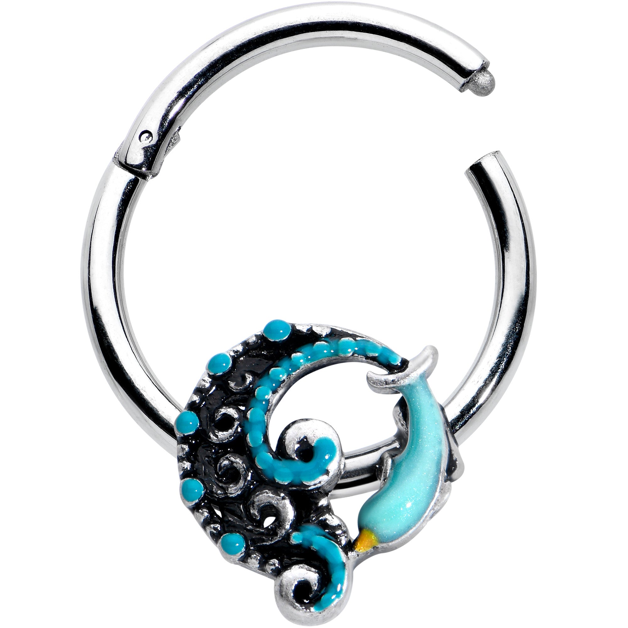 16G 3/8 Leaping Blue Dolphin Hinged Segment Ring