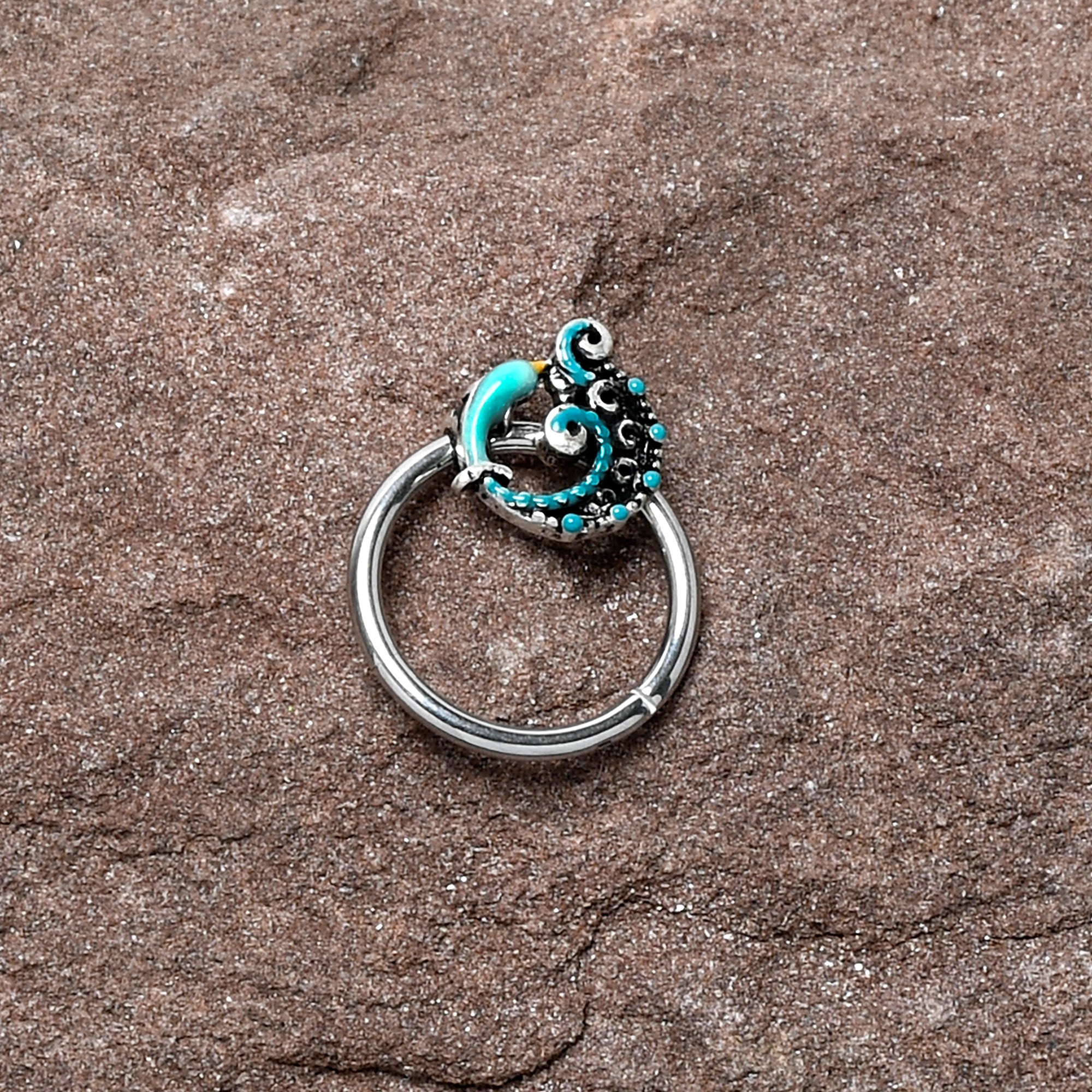 16G 3/8 Leaping Blue Dolphin Hinged Segment Ring