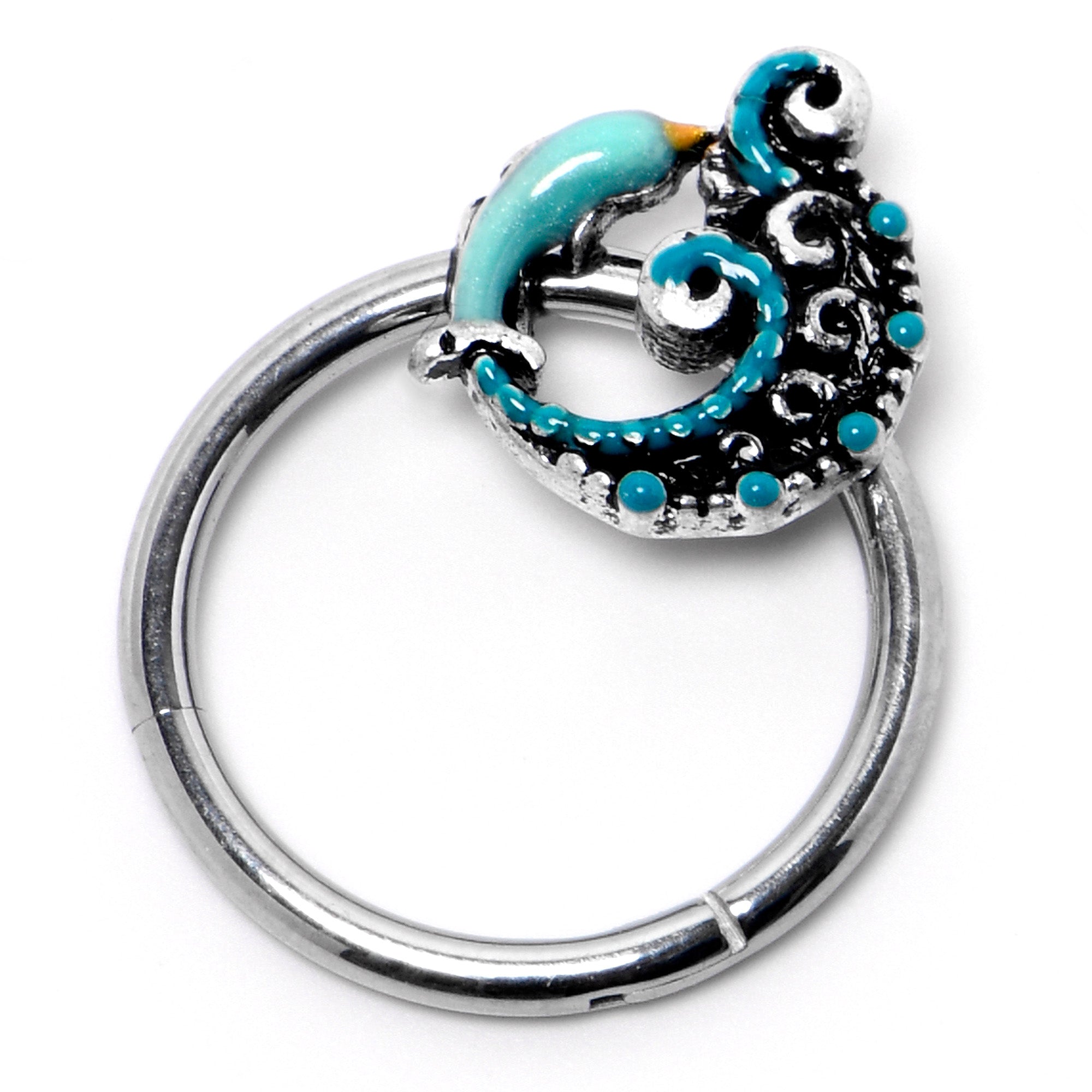 16G 3/8 Leaping Blue Dolphin Hinged Segment Ring