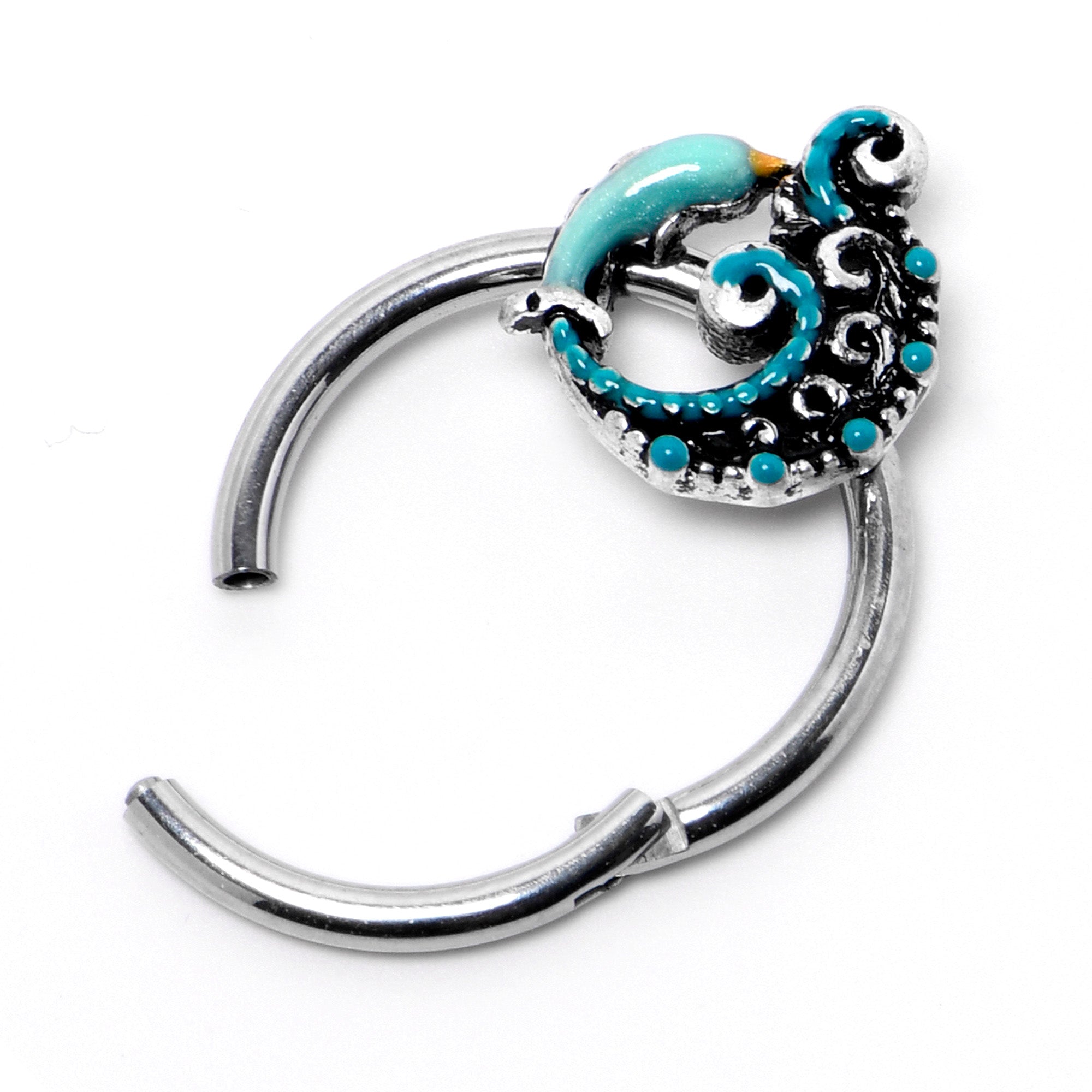 16G 3/8 Leaping Blue Dolphin Hinged Segment Ring
