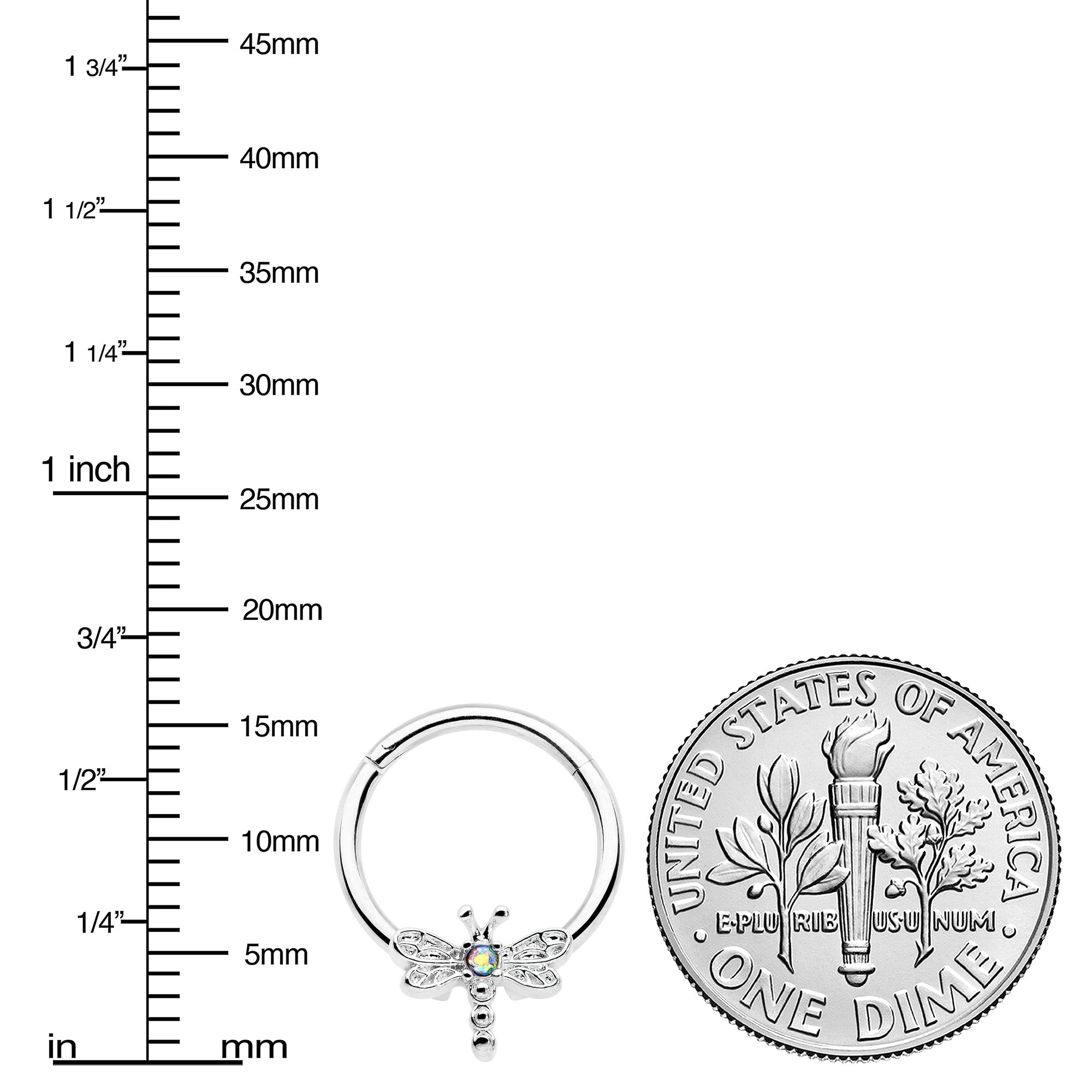 16G 3/8 Aurora Gem Dragonfly Flying Hinged Segment Ring