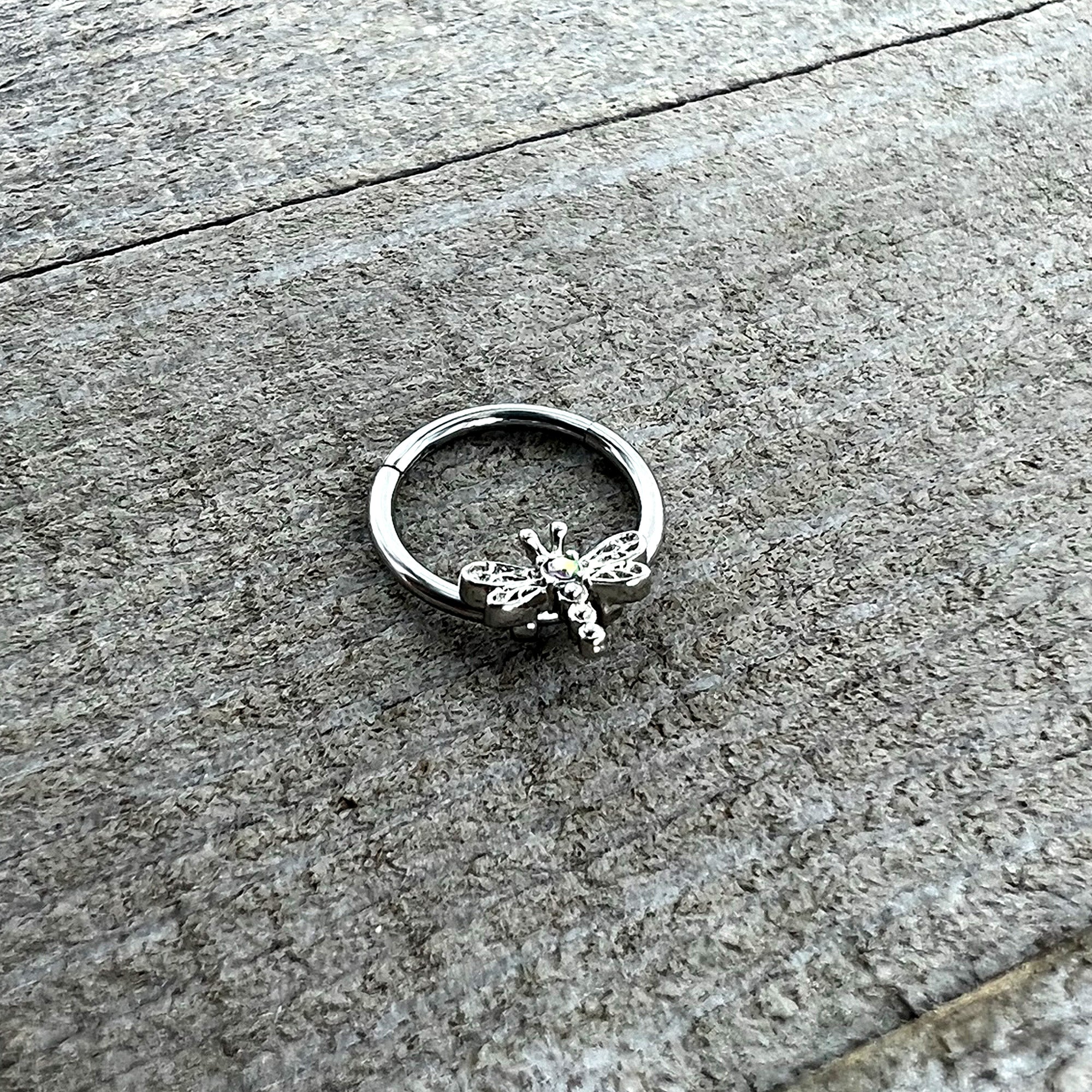 16G 3/8 Aurora Gem Dragonfly Flying Hinged Segment Ring